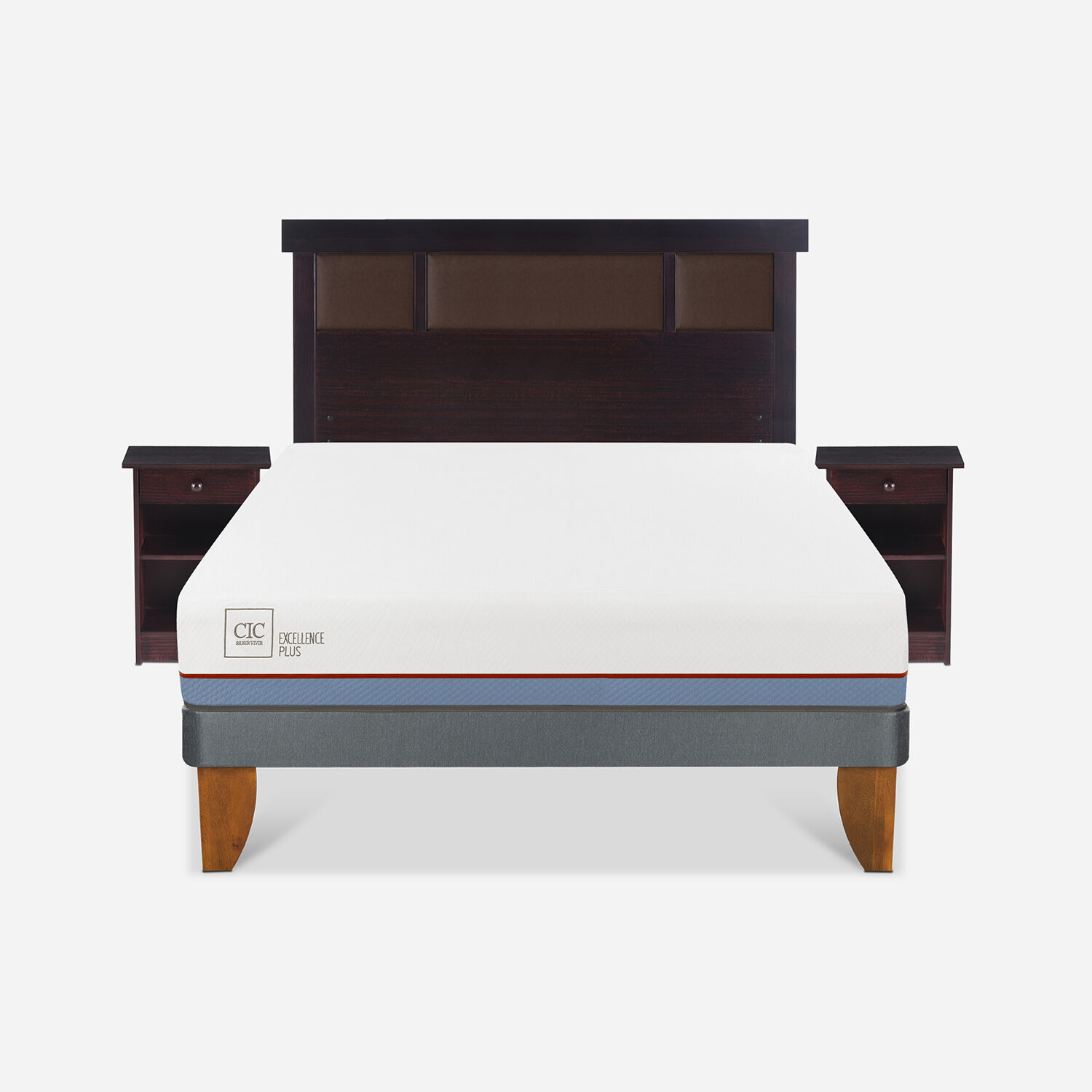 Cama Europea 2 Plazas Excellence Plus Base Normal + Set Dubl&iacute;n Chocolate