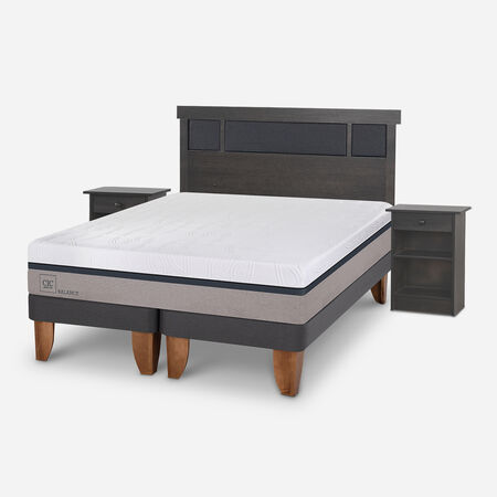 Cama Europea 2 Plazas Balance Base Dividida + Set Dubl&iacute;n Gris