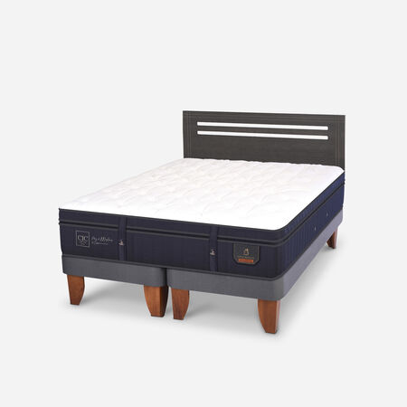 Cama Europea 2 Plazas Super Premium Base Dividida + Respaldo M&uacute;nich Gris