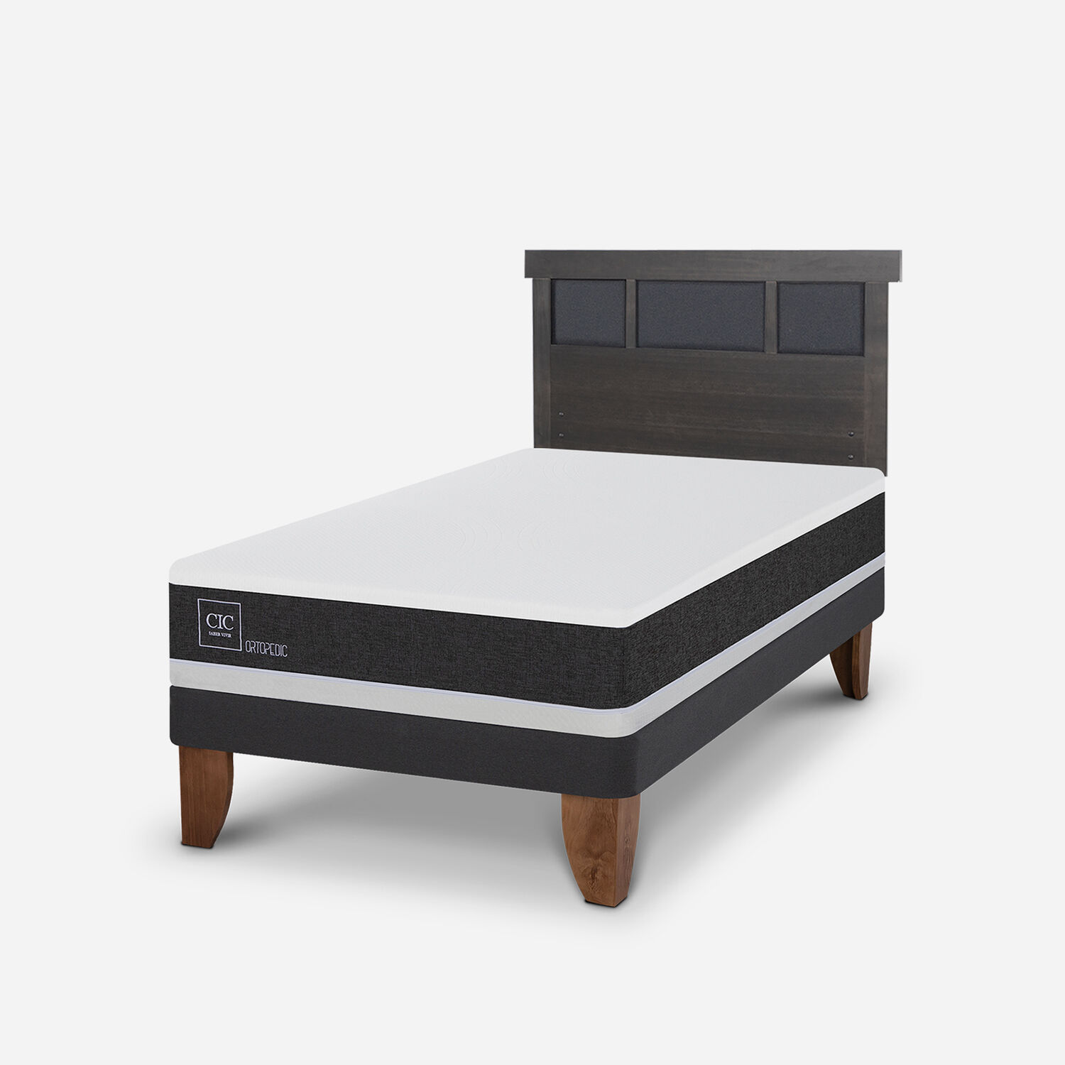 Cama Europea 1,5 Plazas Ortopedic + Respaldo Dubl&iacute;n Gris