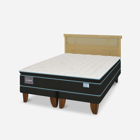 Cama Europea King Green Sleep + Respaldo Dubl&iacute;n Mostaza