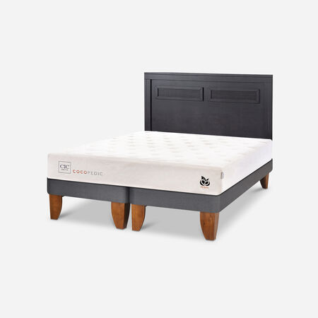 Cama Europea 2 Plazas Cocopedic Base Dividida + Respaldo Mil&aacute;n Negro