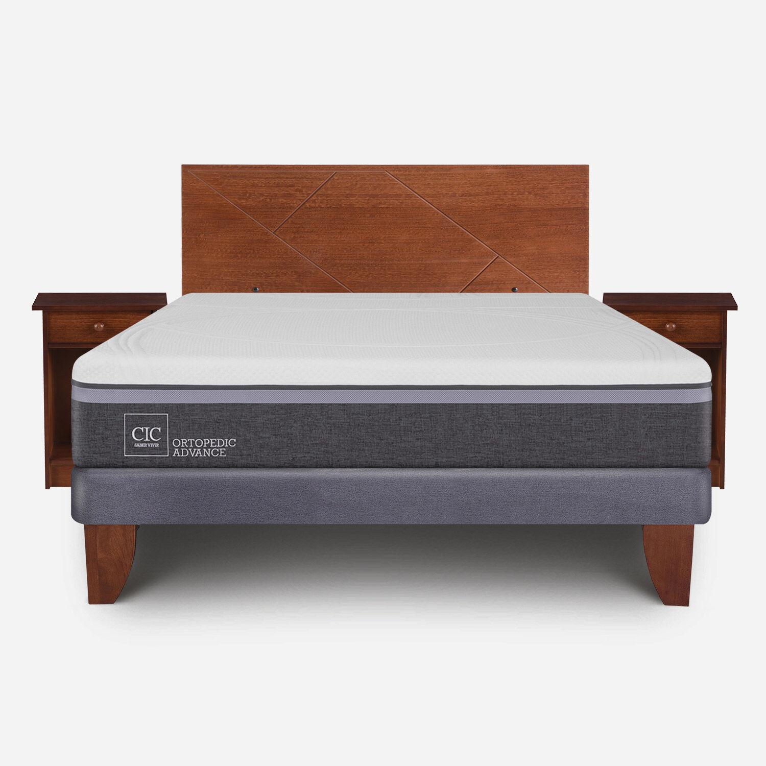 Cama Europea 2 Plazas Ortopedic Advance Base Normal + Set Villarrica