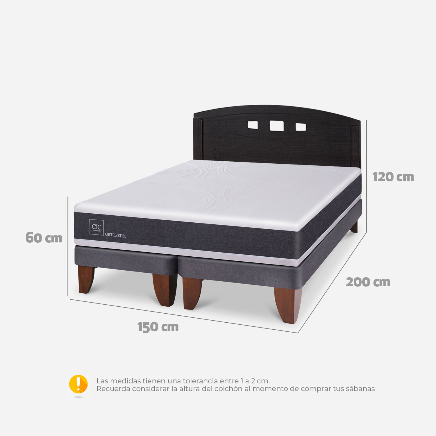Cama Europea 2 Plazas Ortopedic Base Dividida + Respaldo Gales Negro
