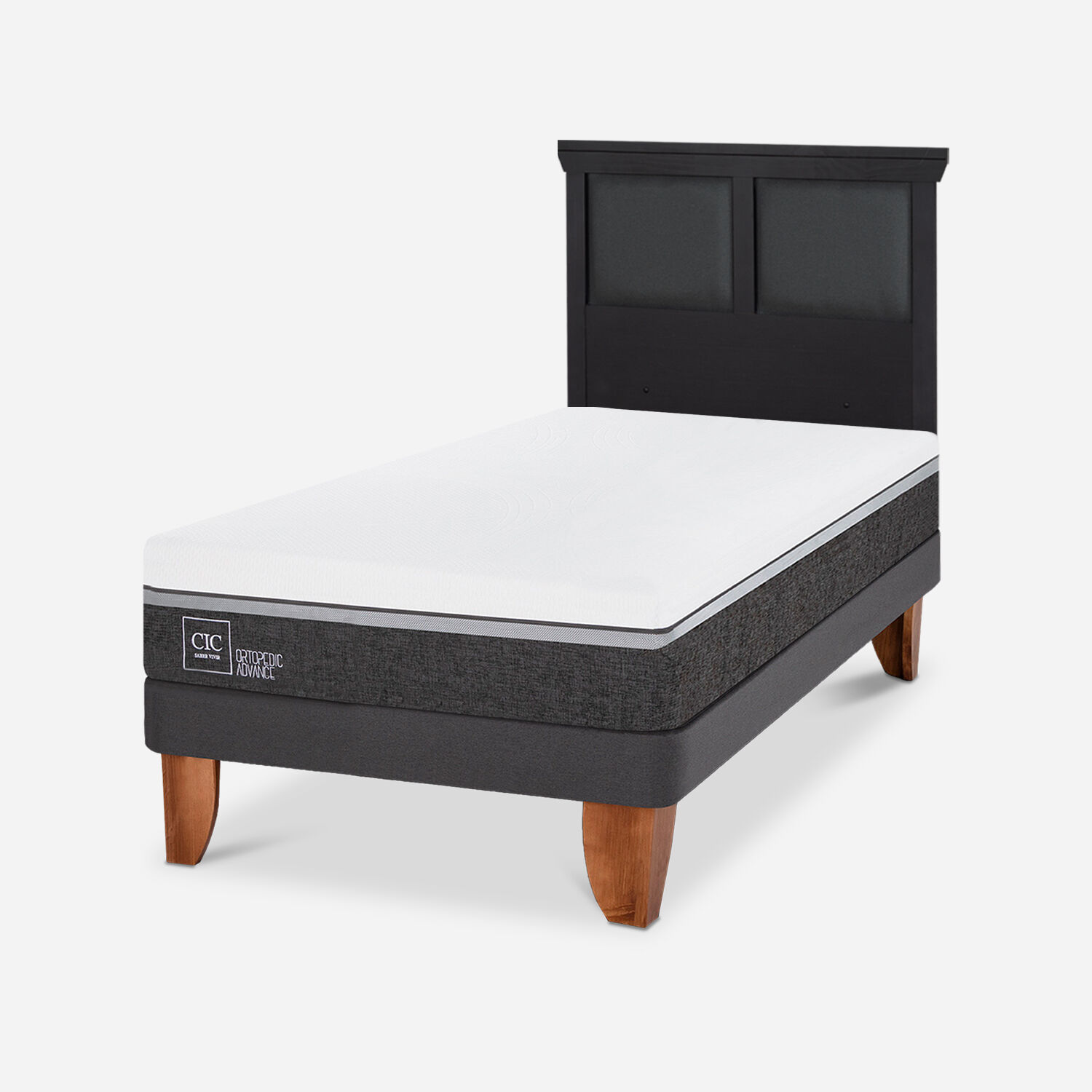 Cama Europea 1,5 Plazas Ortopedic Advance + Respaldo Torino Negro