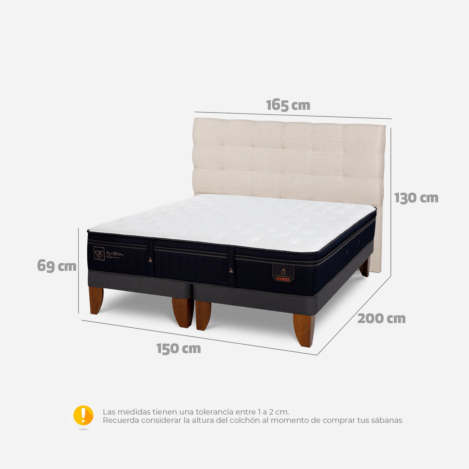 Cama Europea 2 Plazas Super Premium Base Dividida + Respaldo Ebro