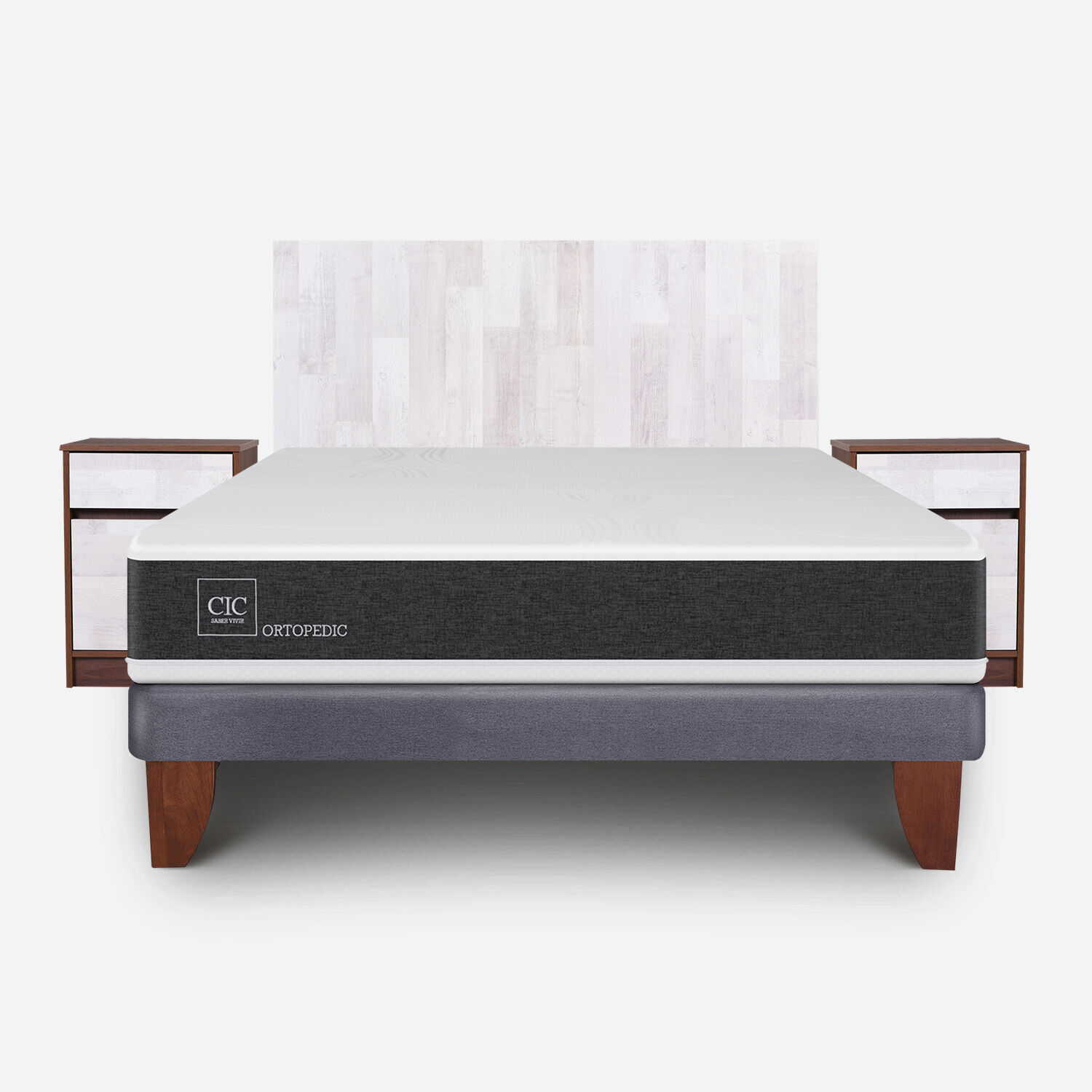 Cama Europea 2 Plazas Ortopedic Base Normal + Set Legno