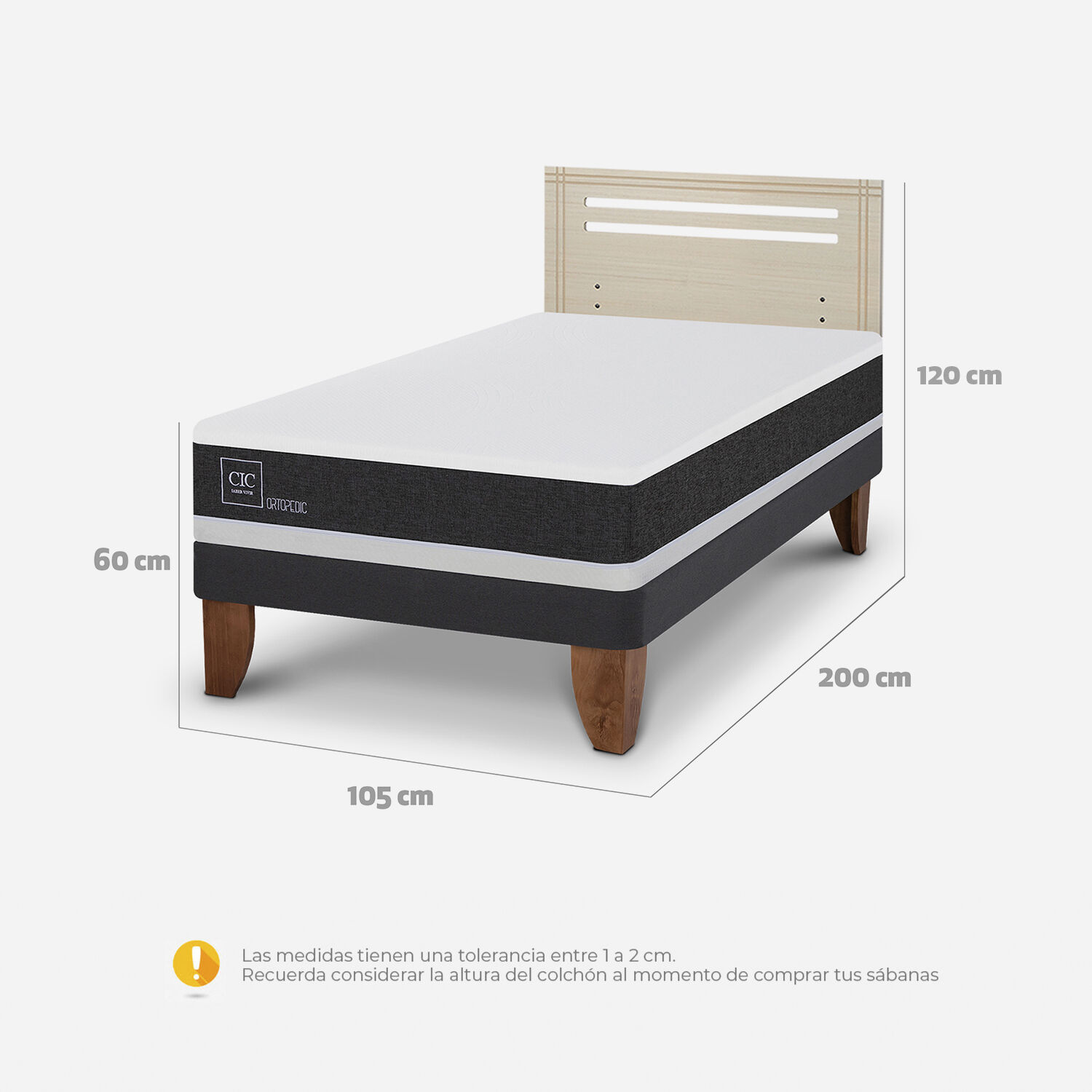 Cama Europea 1,5 Plazas Ortopedic + Respaldo M&uacute;nich Alpino