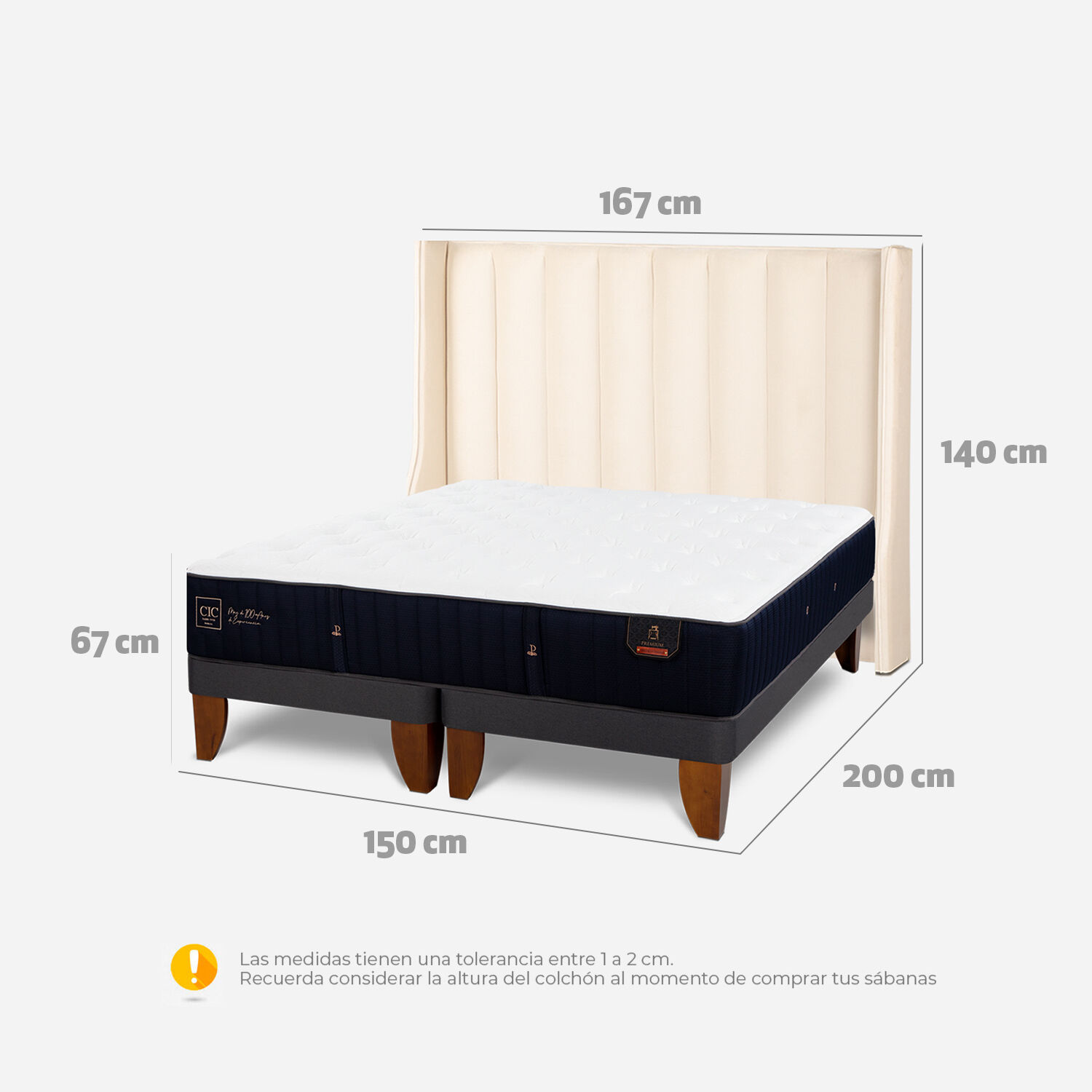 Cama Europea 2 Plazas Premium Base Dividida + Respaldo Panaro