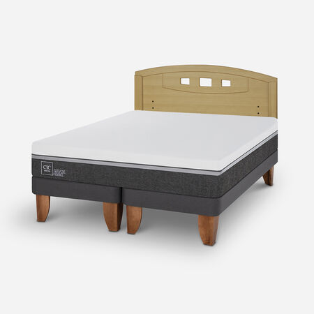 Cama Europea 2 Plazas Ortopedic Advance Base Dividida + Respaldo Gales Mostaza