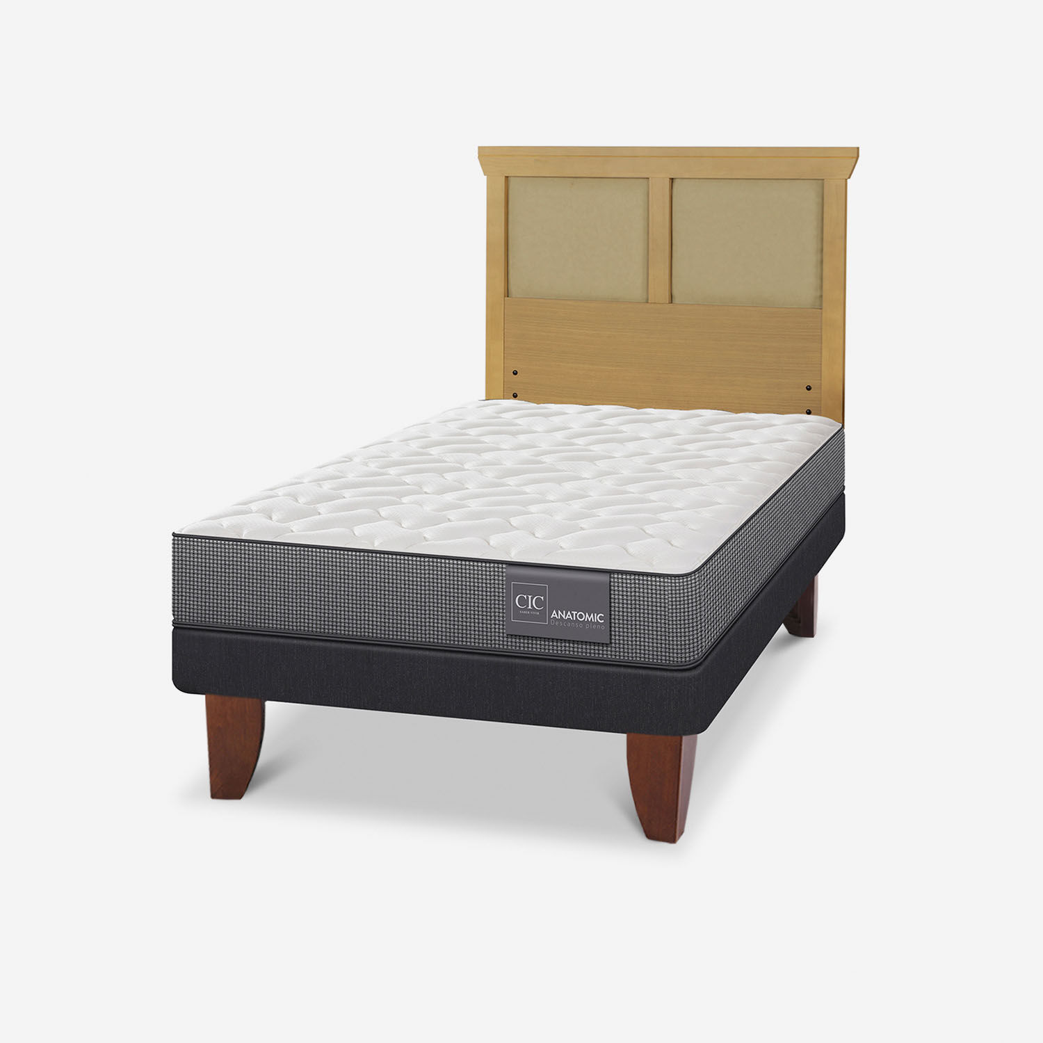 Cama Europea 1,5 Plazas Anatomic + Respaldo Torino Mostaza