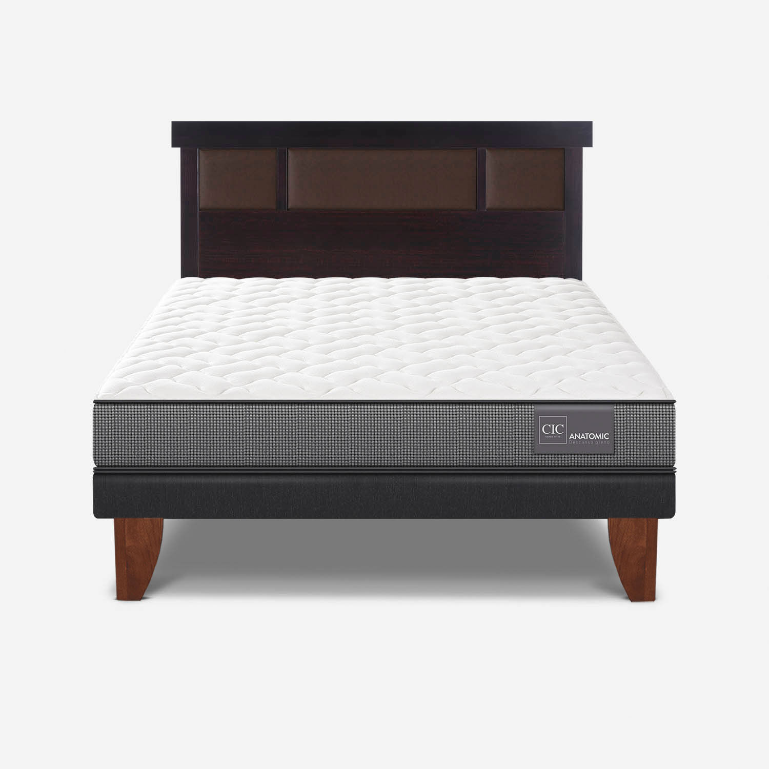 Cama Europea 2 Plazas Anatomic Base Normal + Respaldo Dubl&iacute;n Chocolate