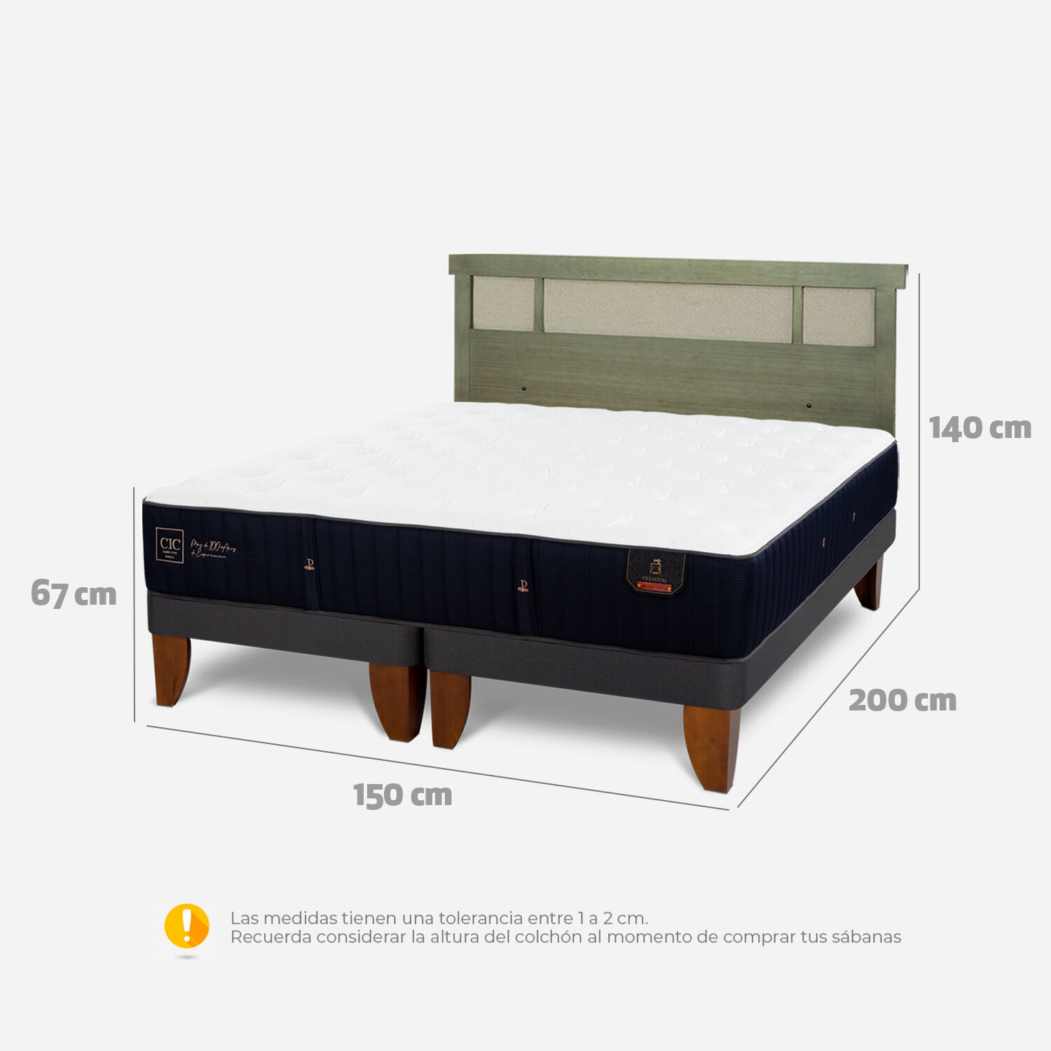 Cama Europea 2 Plazas Premium Base Dividida + Respaldo Dubl&iacute;n Olivo