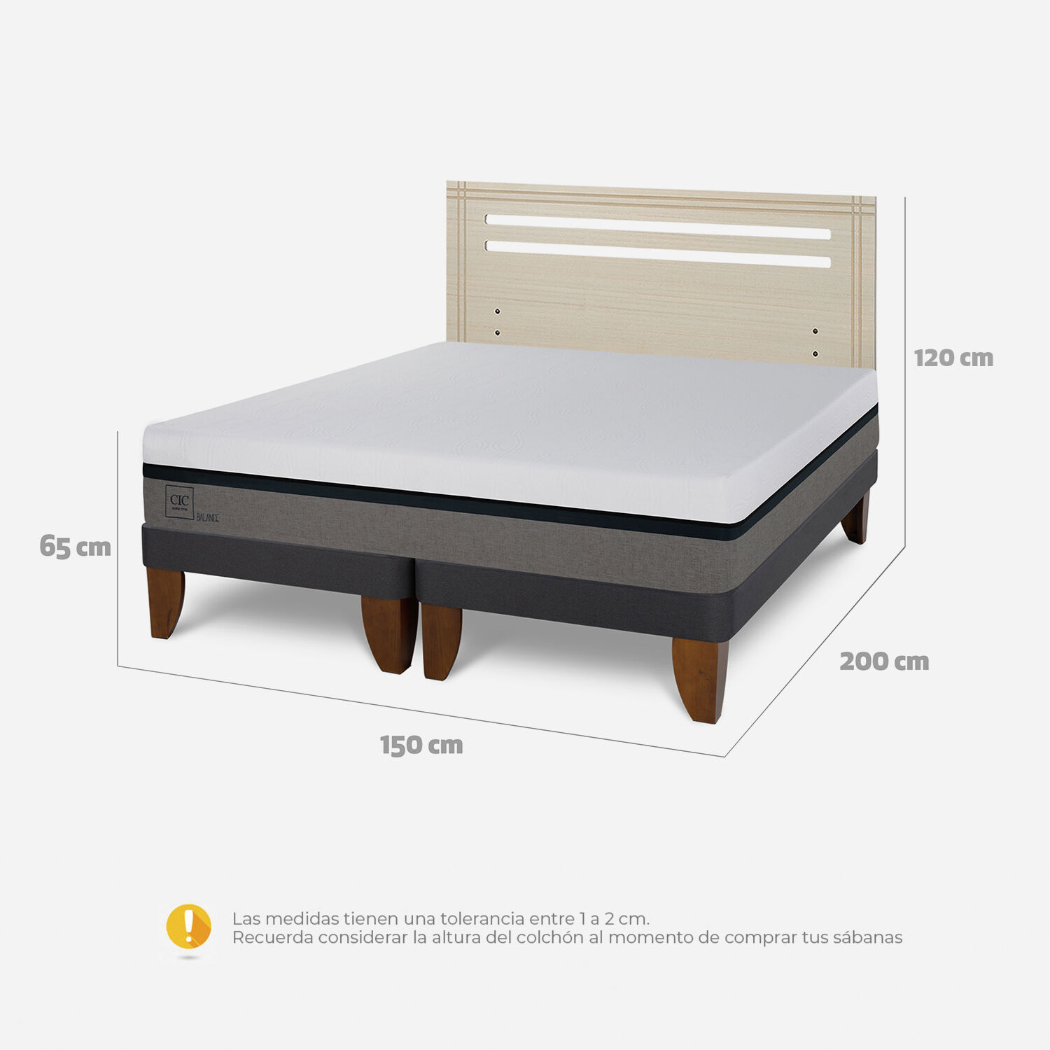 Cama Europea 2 Plazas Balance Base Dividida + Respaldo M&uacute;nich Alpino