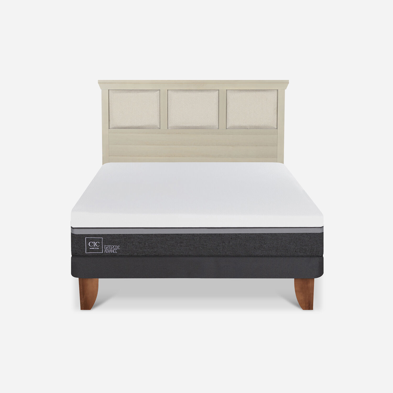 Cama Europea 2 Plazas Ortopedic Advance Base Normal + Respaldo Torino Alpino