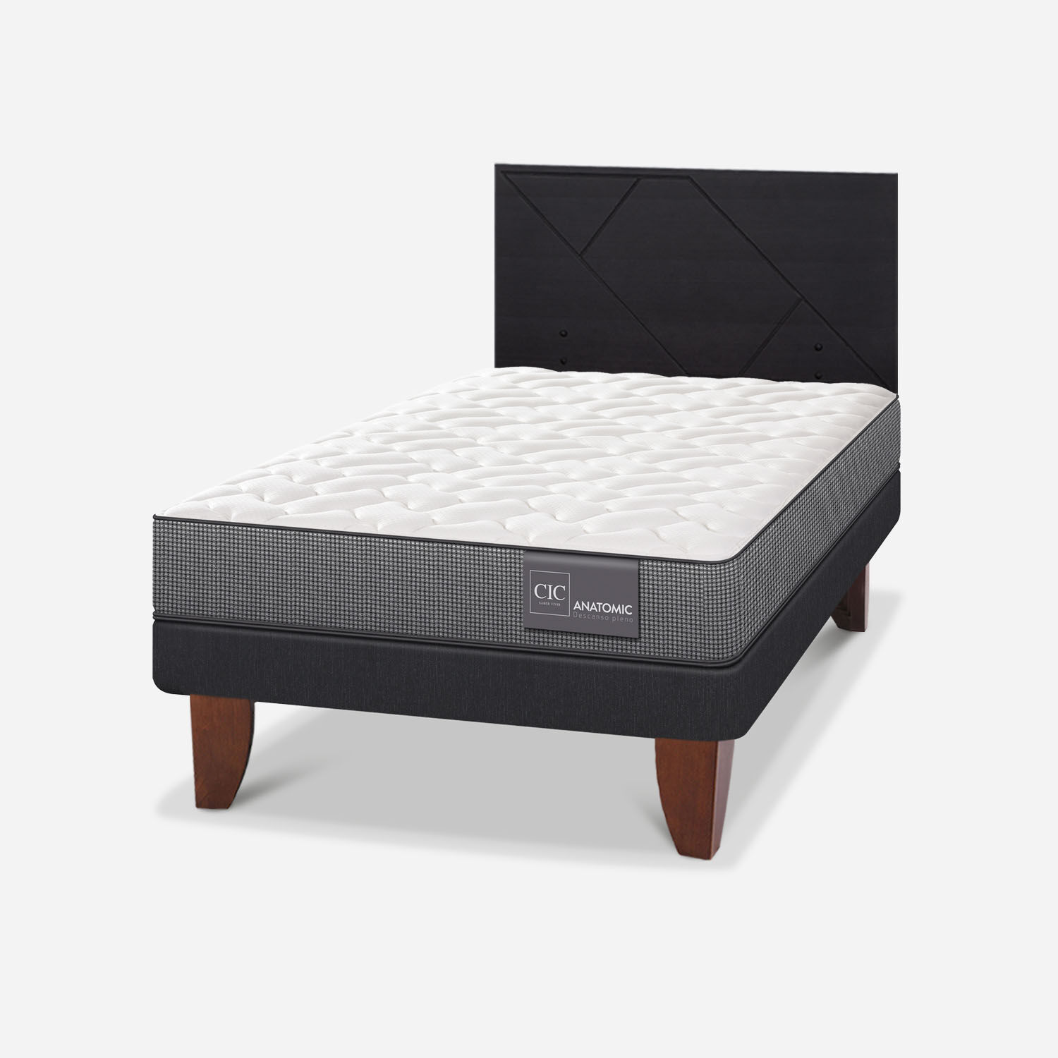 Cama Europea 1,5 Plazas Anatomic + Respaldo Villarrica Negro