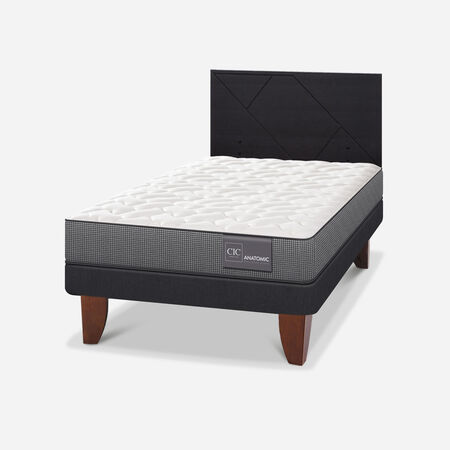 Cama Europea 1,5 Plazas Anatomic + Respaldo Villarrica Negro