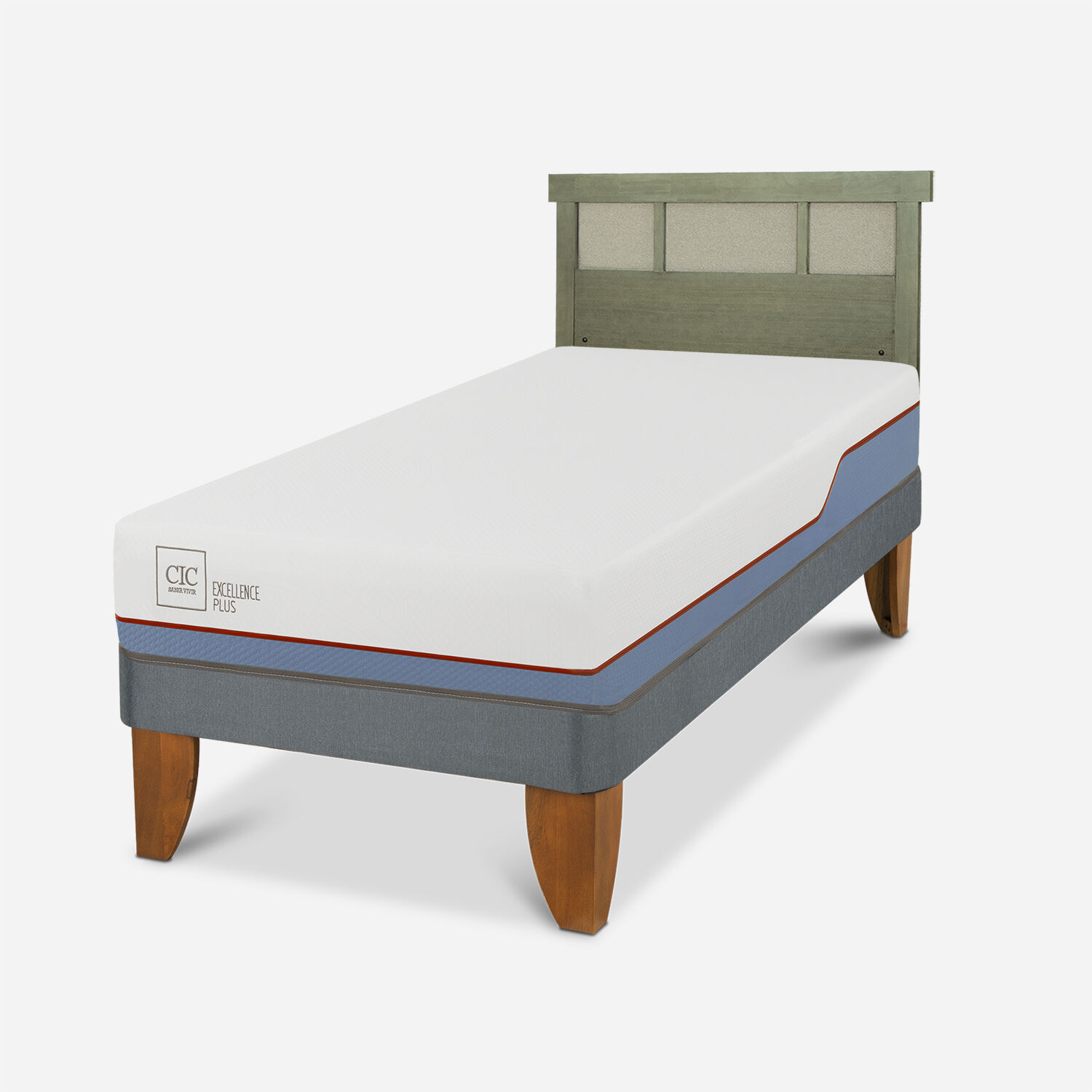 Cama Europea 1,5 Plazas Excellence Plus + Respaldo Dubl&iacute;n Olivo