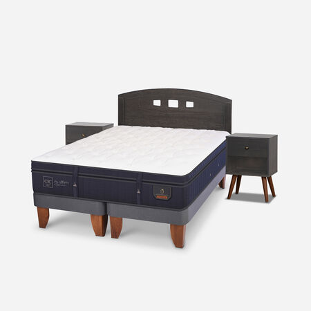 Cama Europea 2 Plazas Super Premium Base Dividida + Set Gales Gris