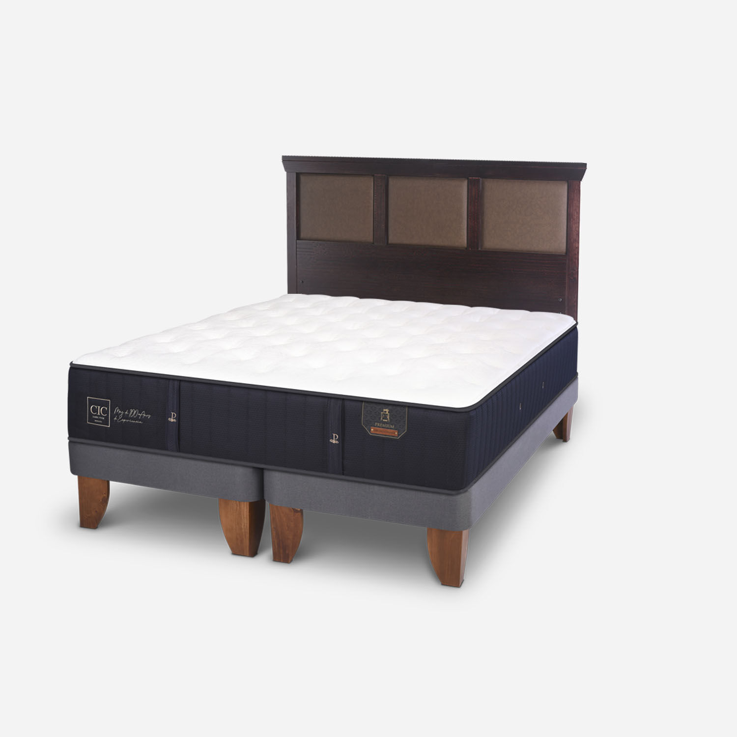 Cama Europea 2 Plazas Premium Base Dividida + Respaldo Torino Chocolate
