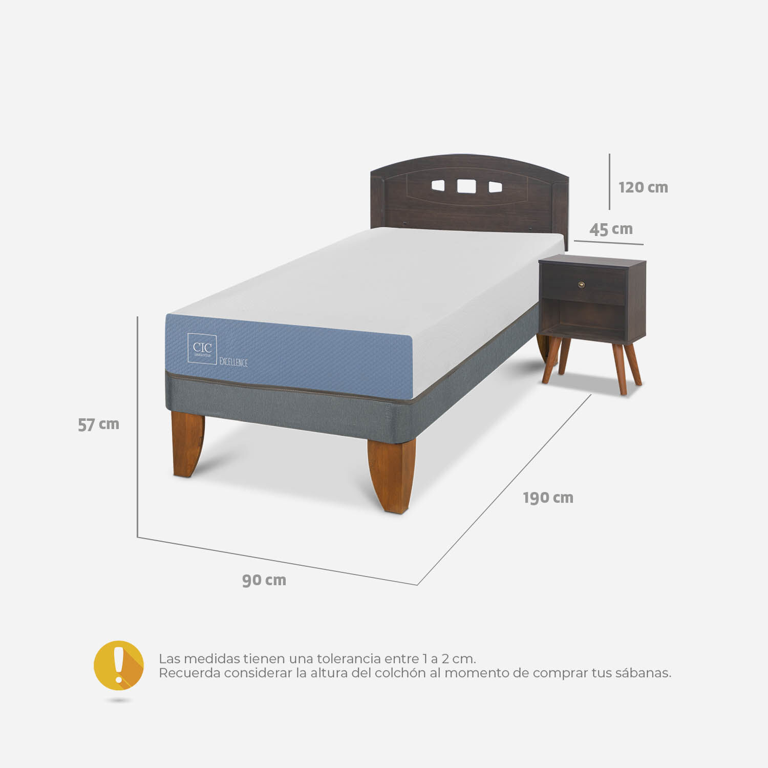 Cama Europea 1 Plaza Excellence + Set Gales Gris