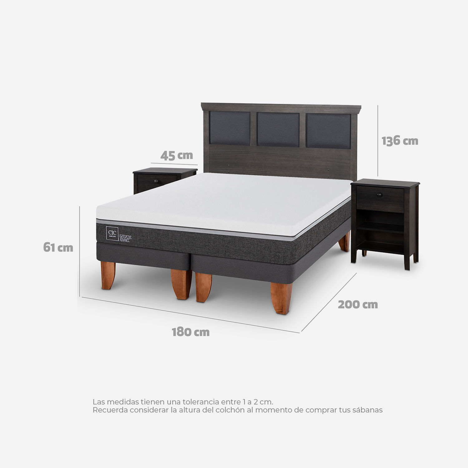 Cama Europea King Ortopedic Advance + Set Torino Gris
