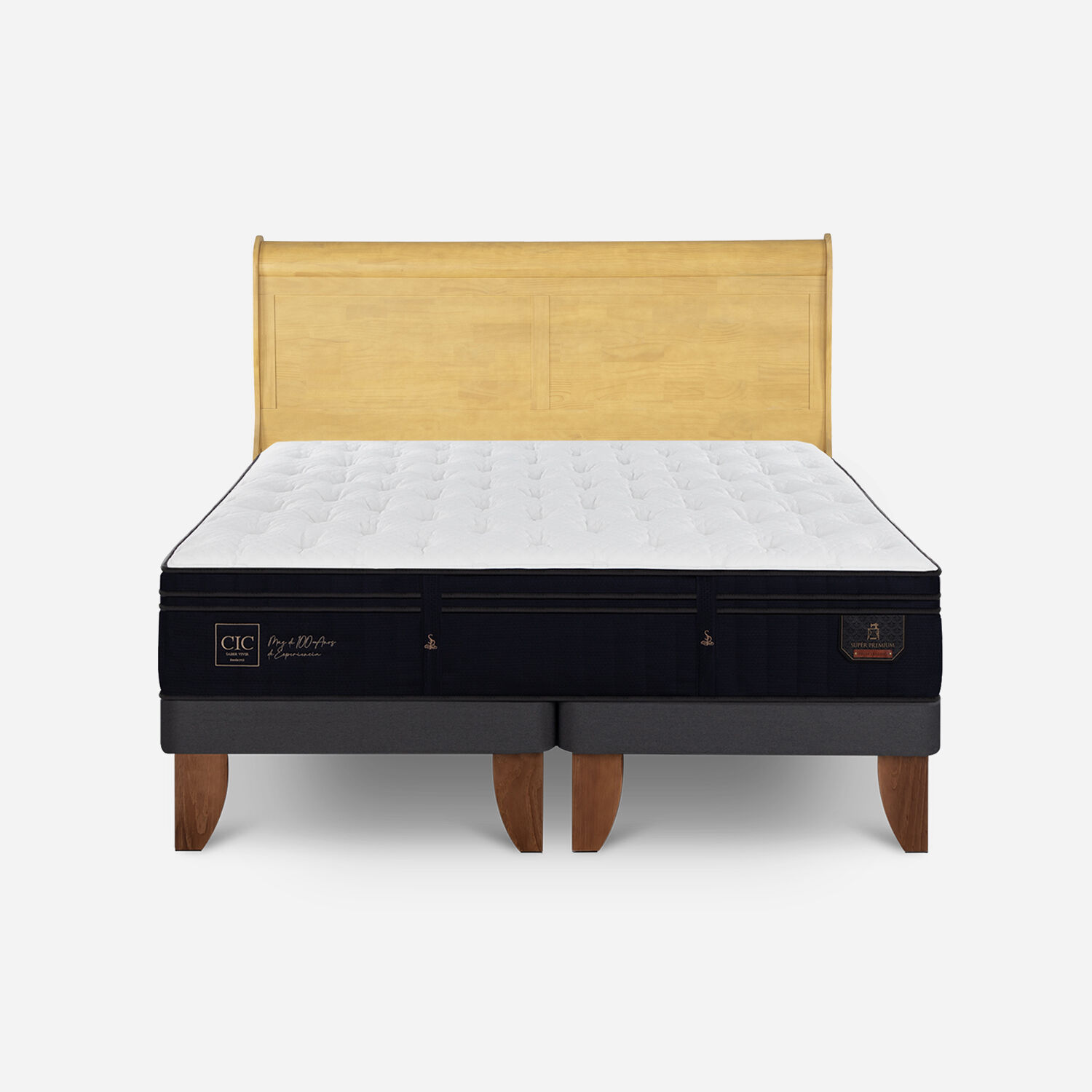Cama Europea King Super Premium + Respaldo Mir&oacute; Mostaza
