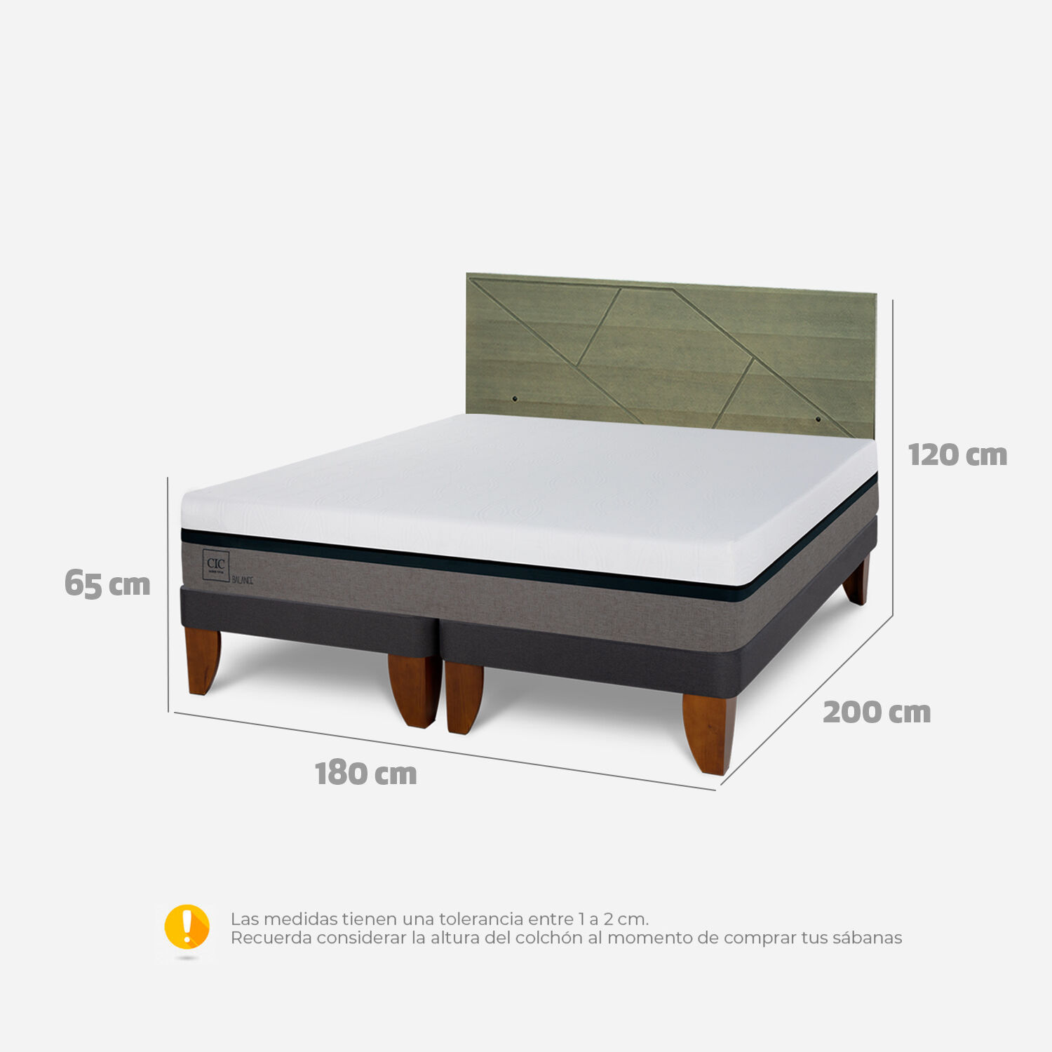Cama Europea King Balance + Respaldo Villarrica Olivo