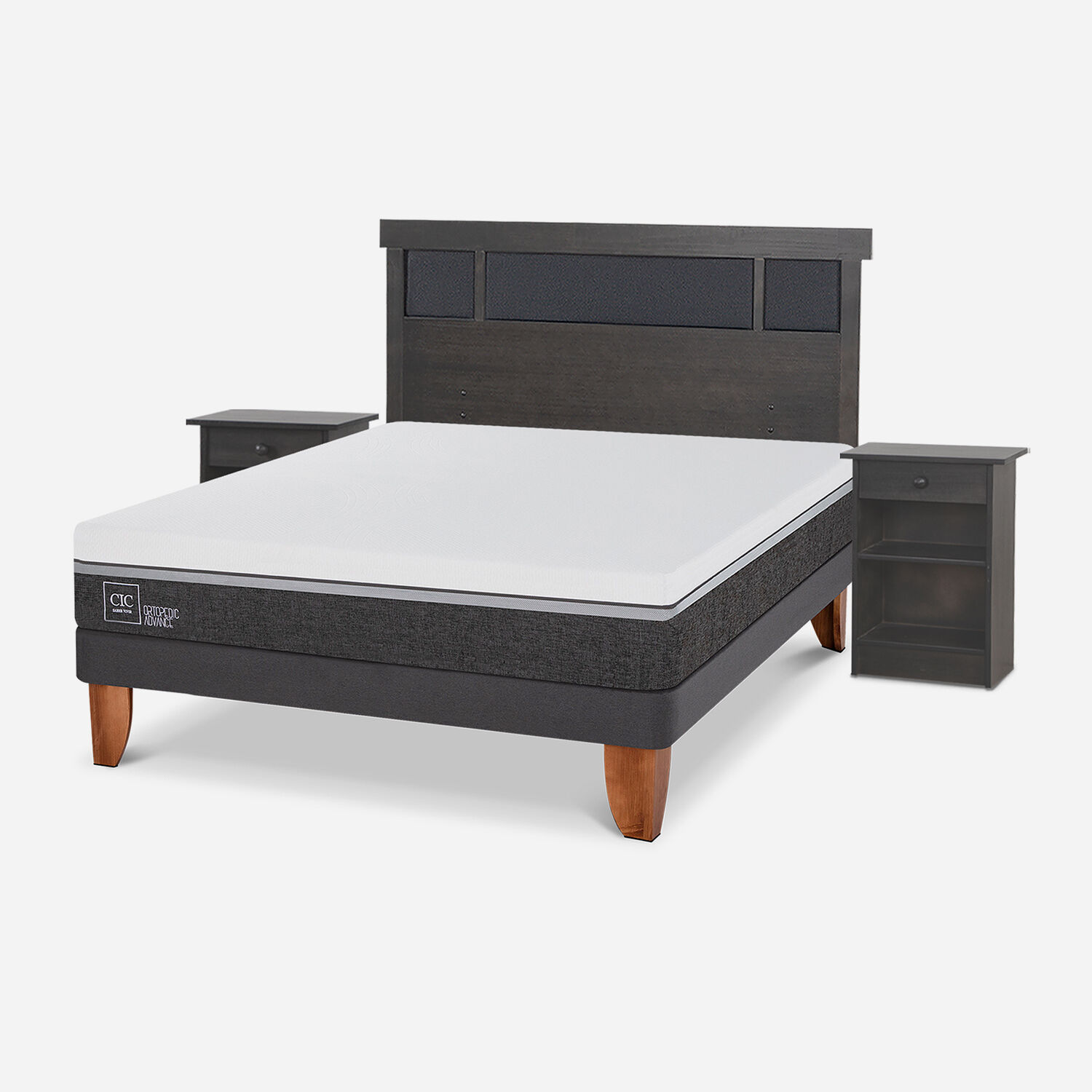Cama Europea 2 Plazas Ortopedic Advance Base Normal + Set Dubl&iacute;n Gris