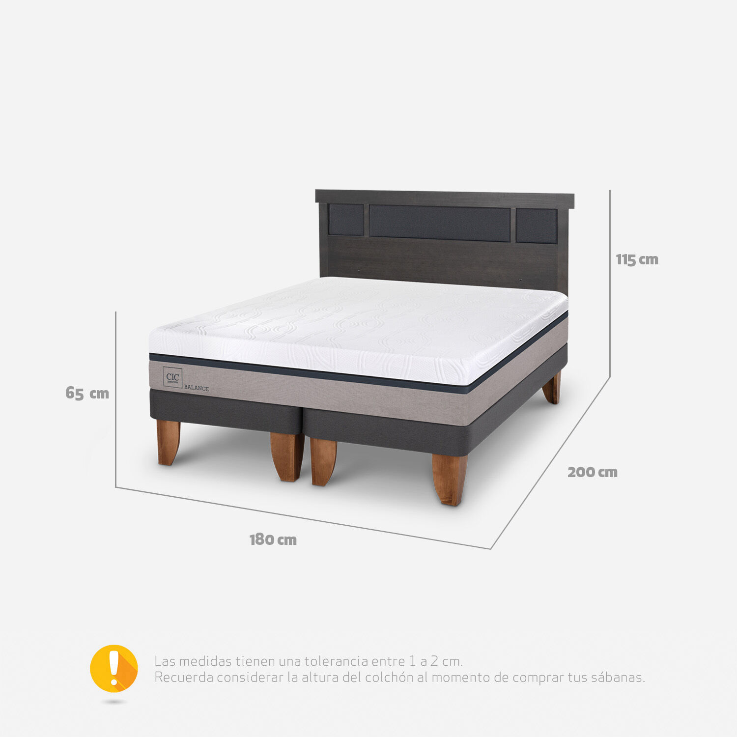 Cama Europea King Balance + Respaldo Dubl&iacute;n Gris