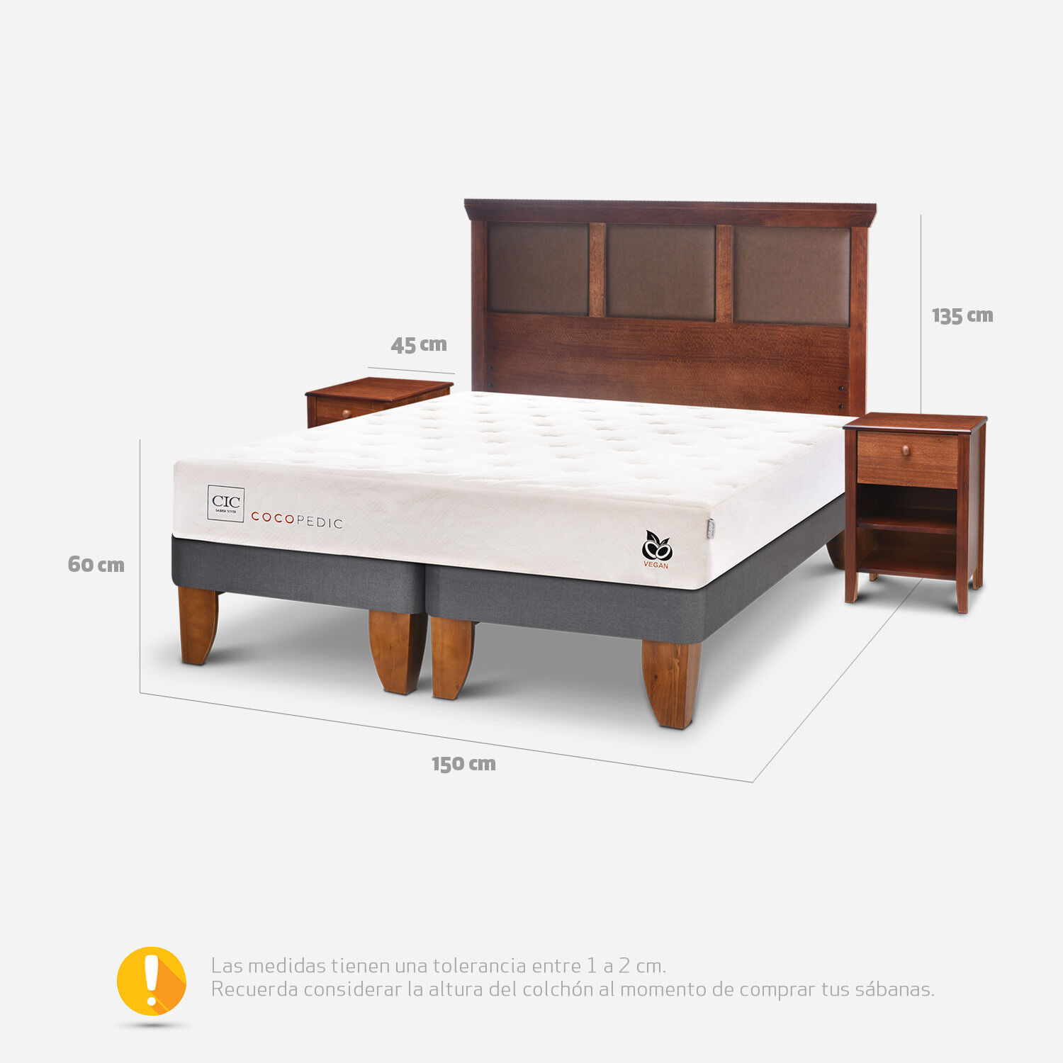 Cama Europea 2 Plazas Cocopedic Base Dividida + Set Torino Caramel