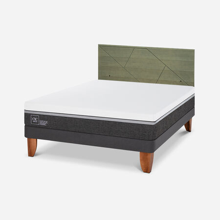 Cama Europea 2 Plazas Ortopedic Advance Base Normal + Respaldo Villarrica Olivo