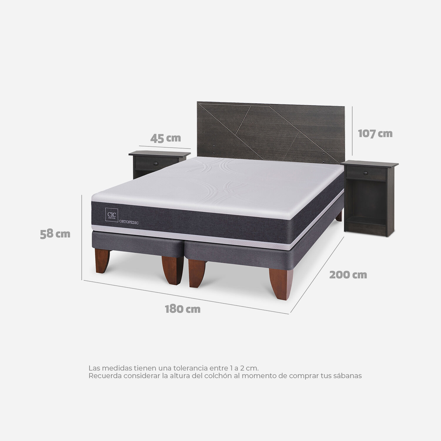 Cama Europea King Ortopedic + Set Villarrica Gris