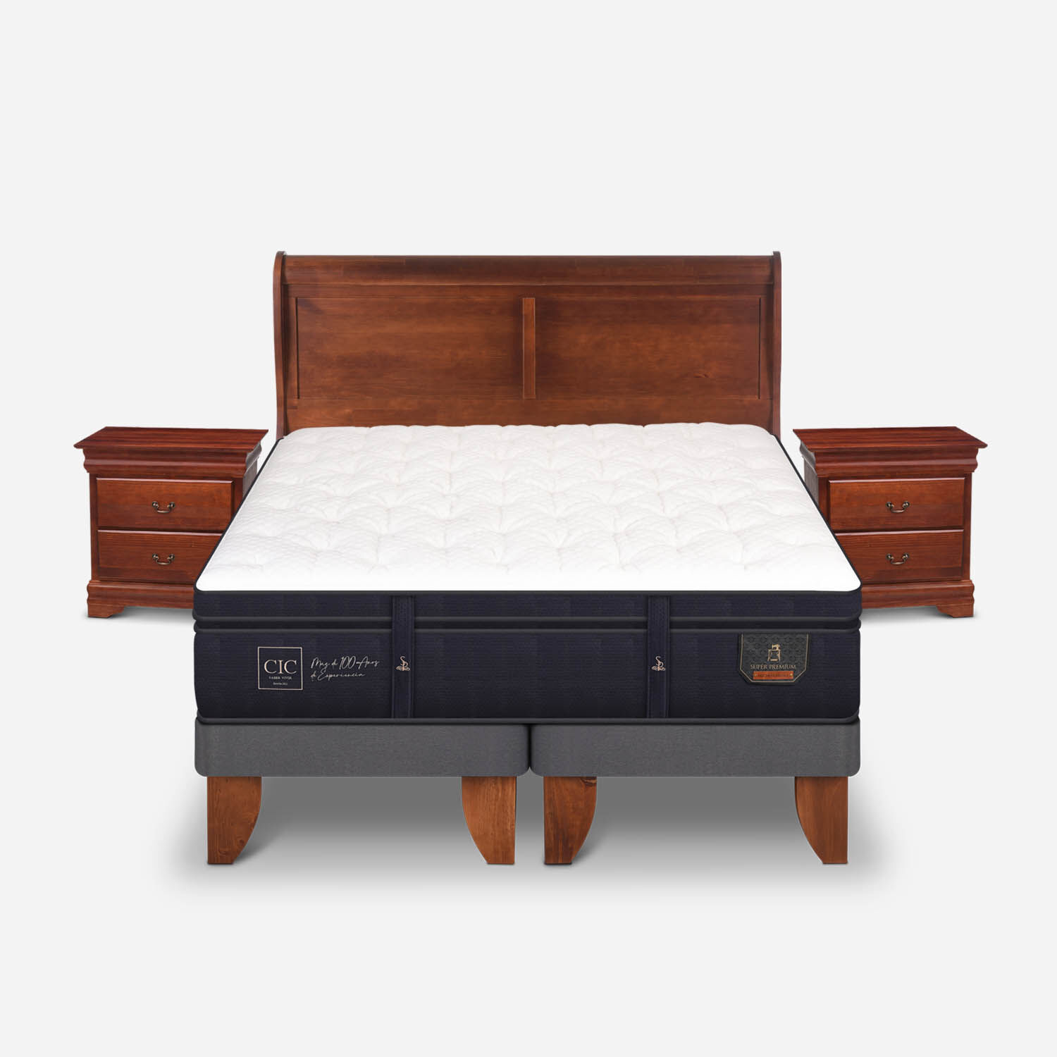 Cama Europea 2 Plazas Super Premium Base Dividida + Set Mir&oacute; Caramel
