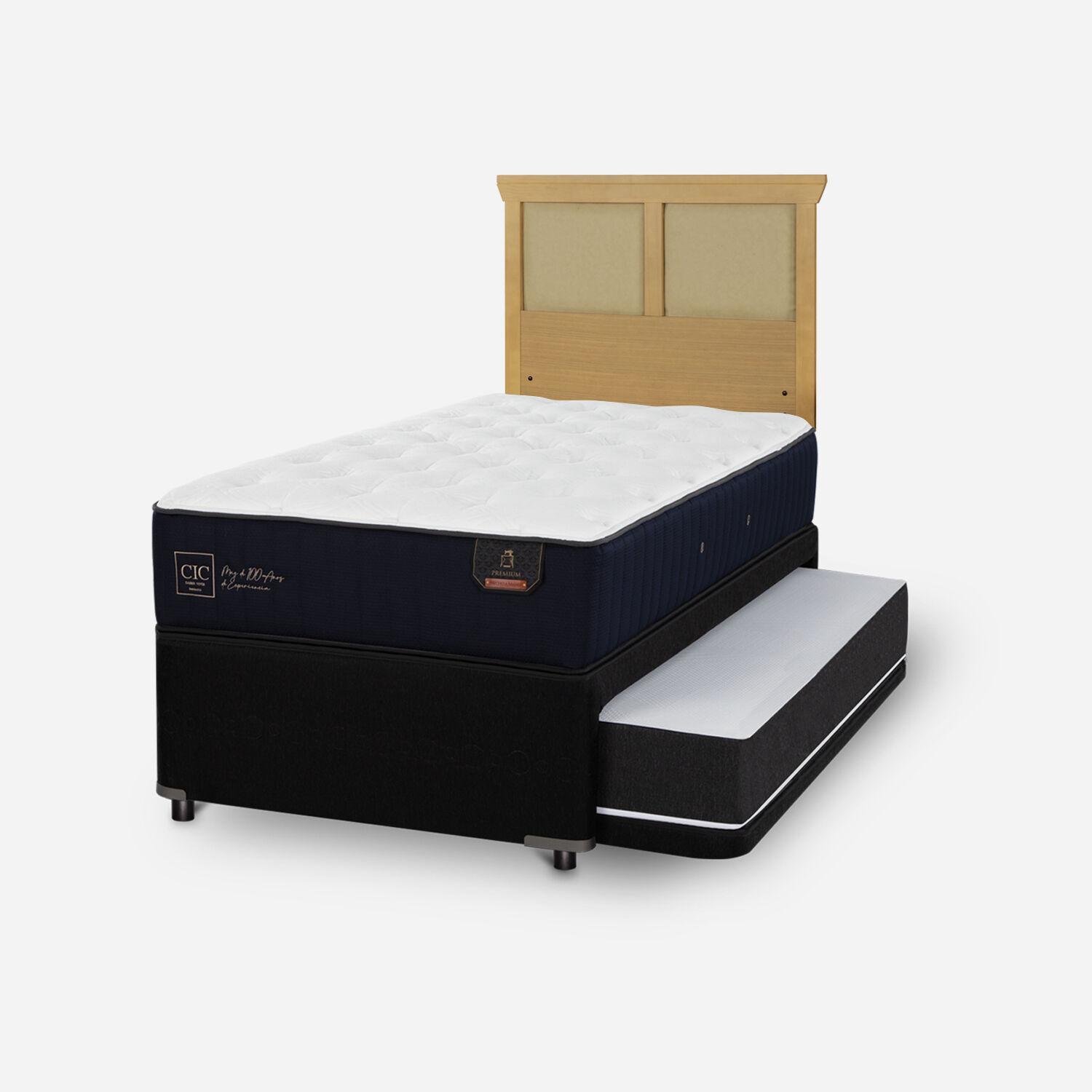Cama Nido Div&aacute;n Premium + Respaldo Torino Mostaza