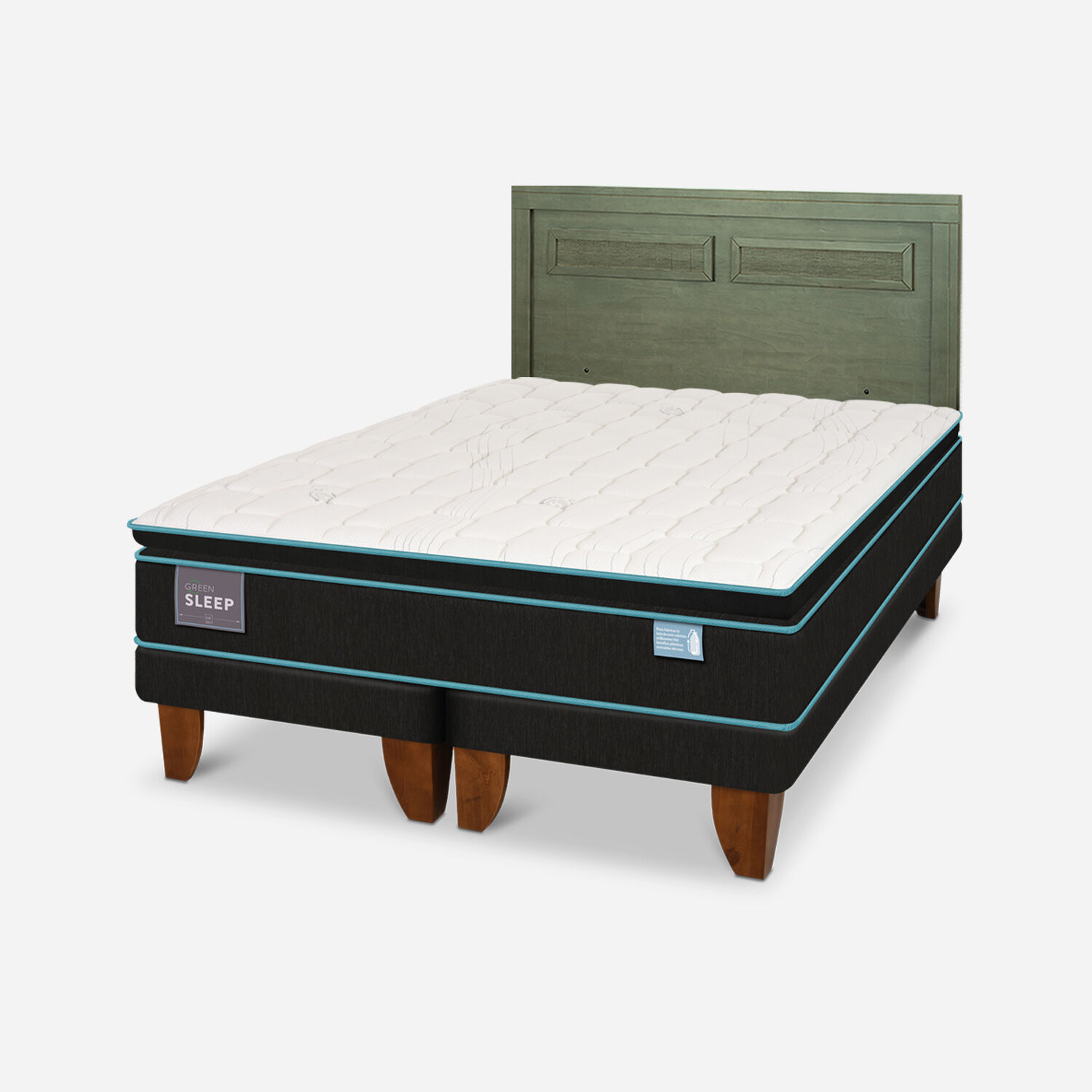 Cama Europea 2 Plazas Green Sleep Base Dividida + Respaldo Mil&aacute;n Olivo