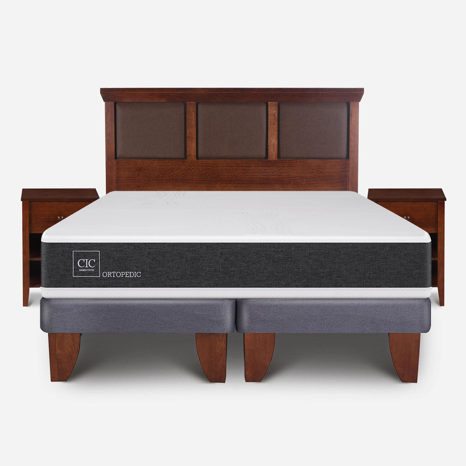 Cama Europea 2 Plazas Ortopedic Base Dividida + Set Torino Caramel