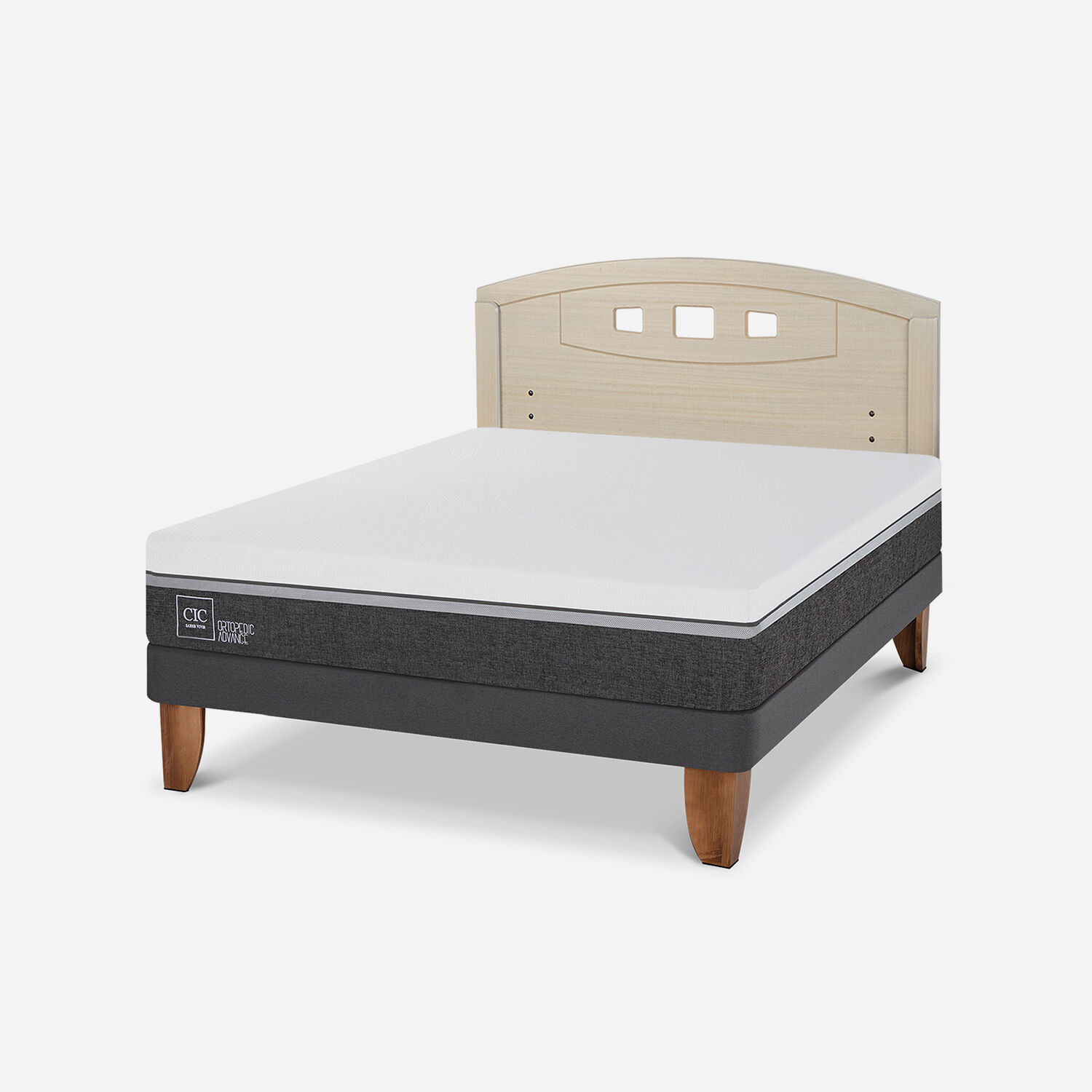 Cama Europea 2 Plazas Ortopedic Advance Base Normal + Respaldo Gales Alpino