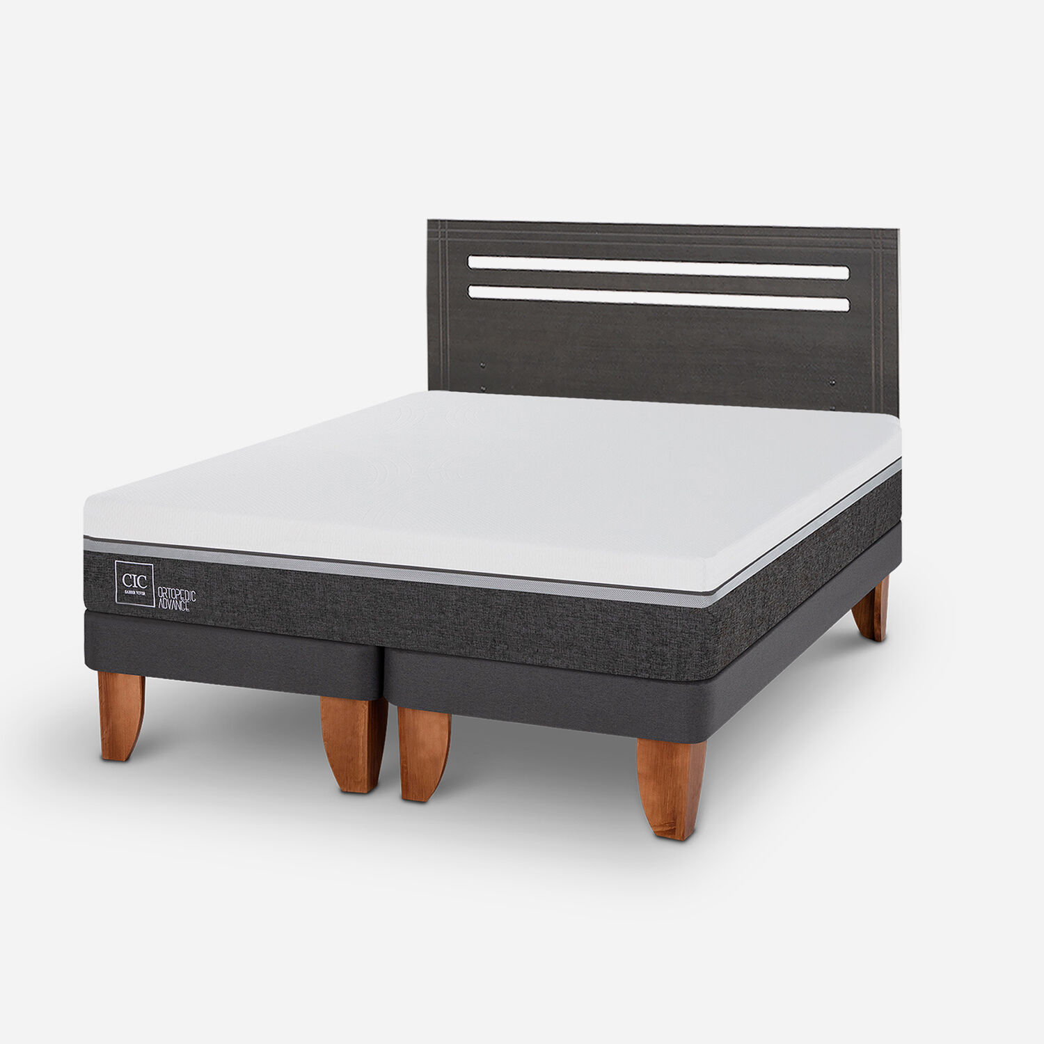 Cama Europea 2 Plazas Ortopedic Advance Base Dividida + Respaldo M&uacute;nich Gris