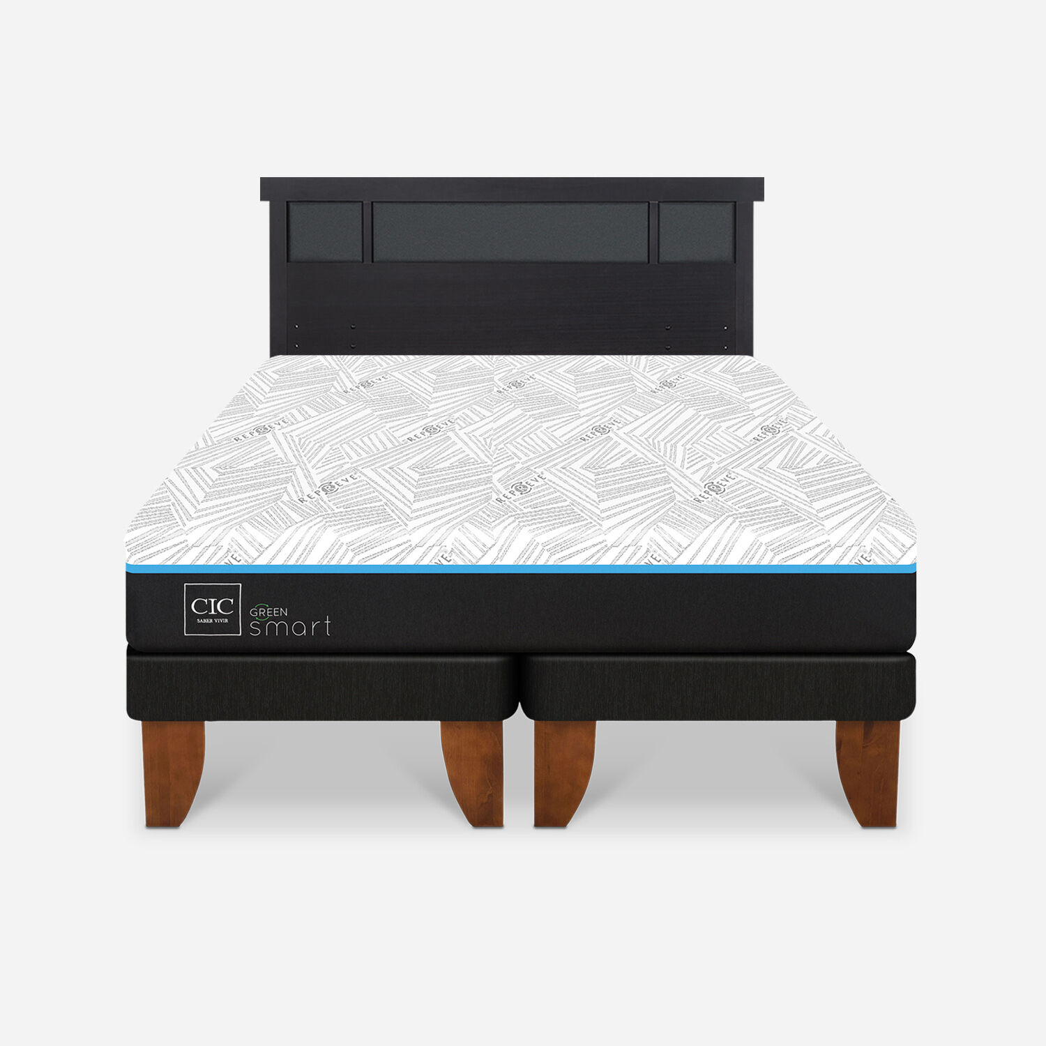 Cama Europea King Green Infinity + Respaldo Dubl&iacute;n Negro