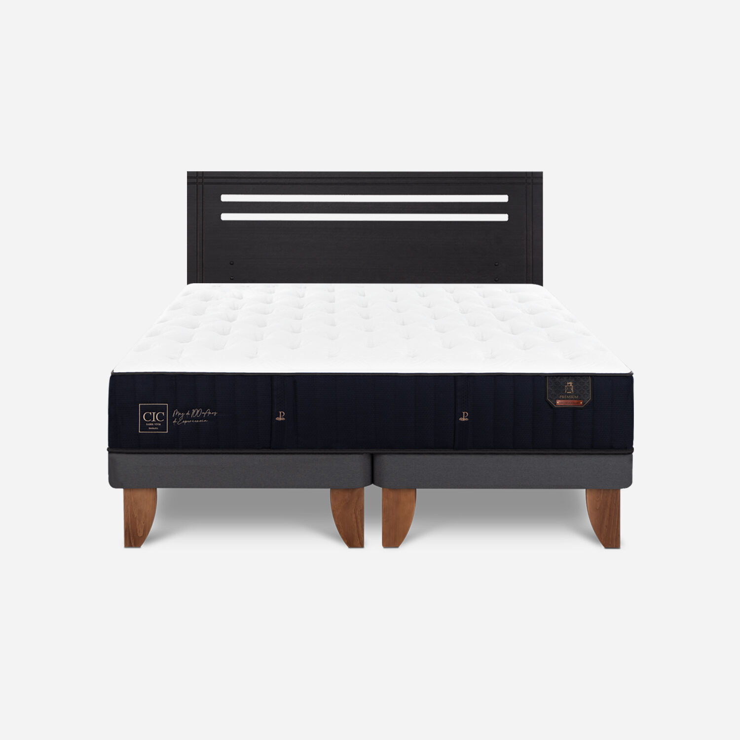 Cama Europea 2 Plazas Premium Base Dividida + Respaldo M&uacute;nich Negro