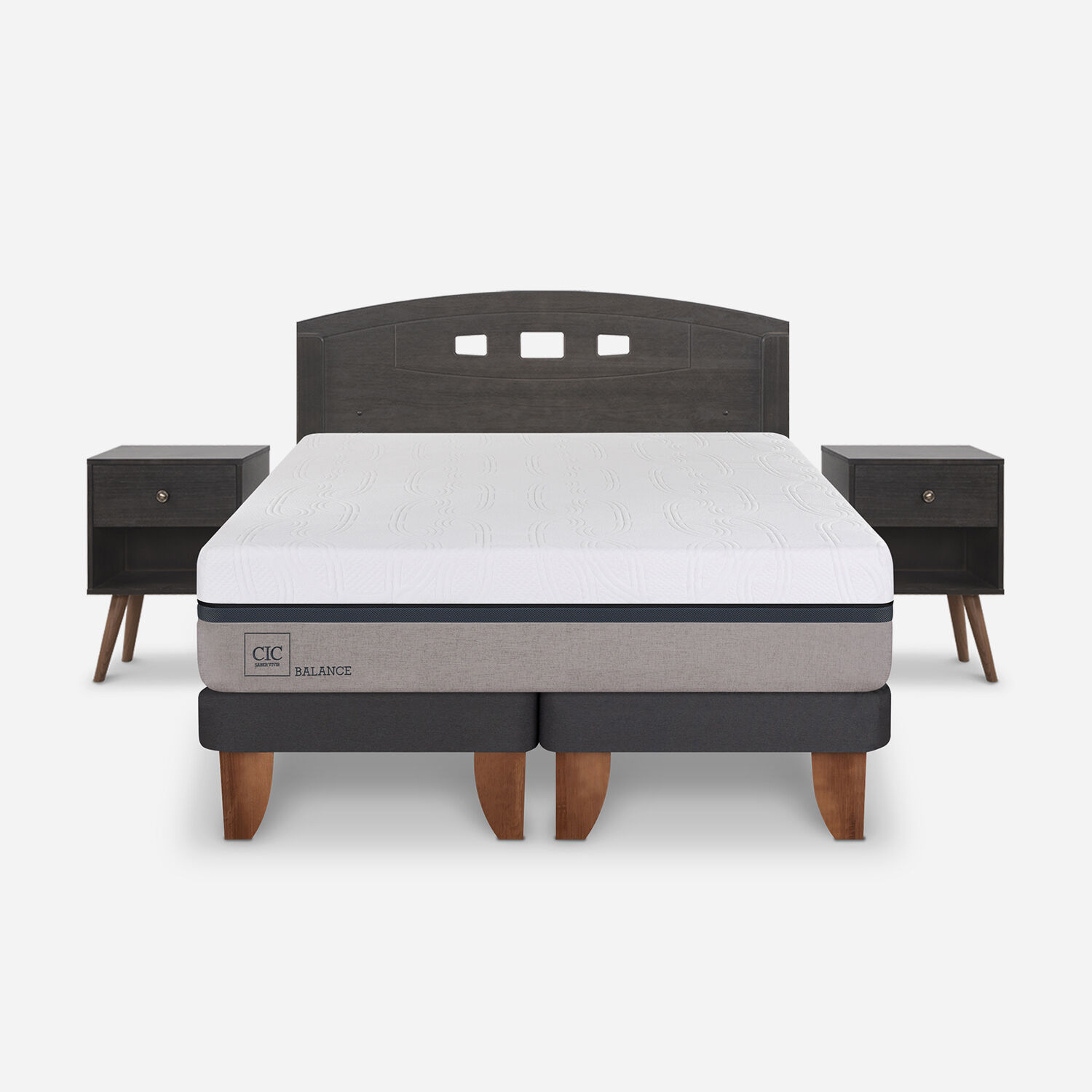 Cama Europea 2 Plazas Balance Base Dividida + Set Gales Gris