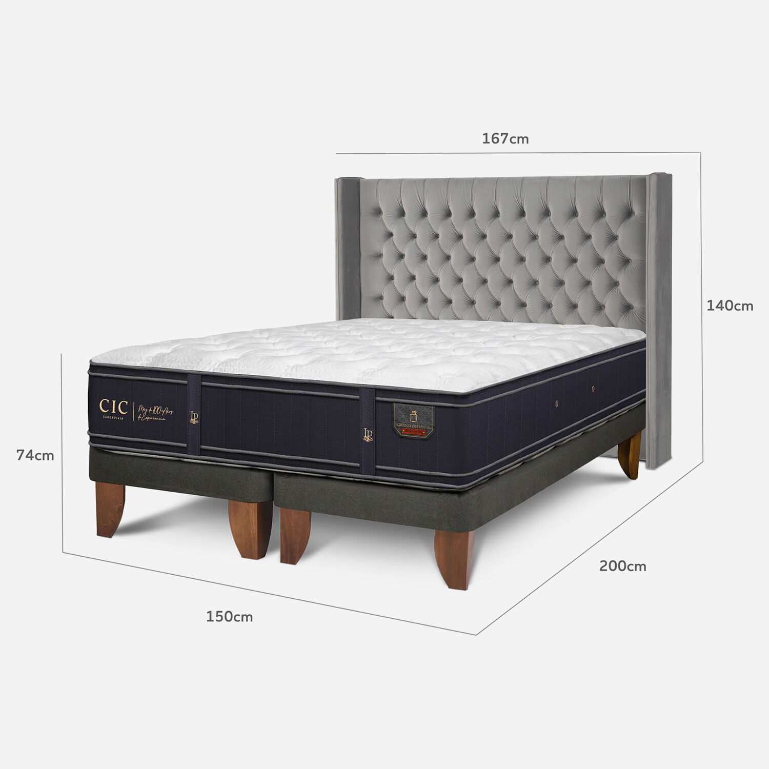 Cama Europea 2 Plazas Grand Premium Base Dividida + Respaldo Sesia