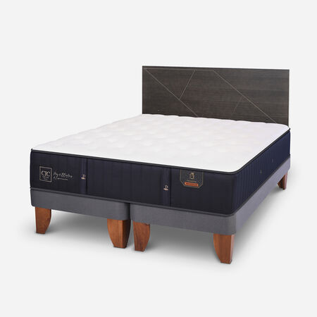 Cama Europea 2 Plazas Premium Base Dividida + Respaldo Villarrica Gris