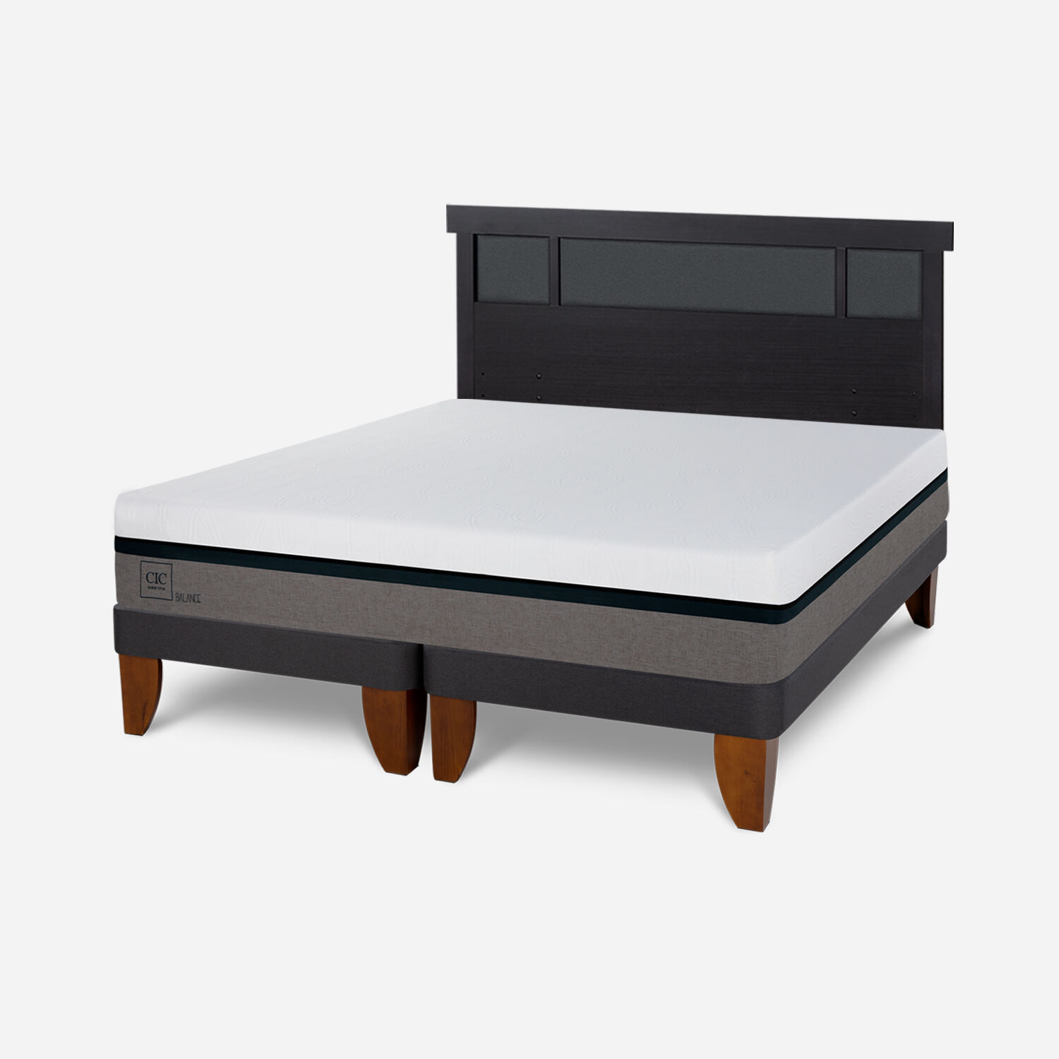 Cama Europea 2 Plazas Balance Base Dividida + Respaldo Dubl&iacute;n Negro