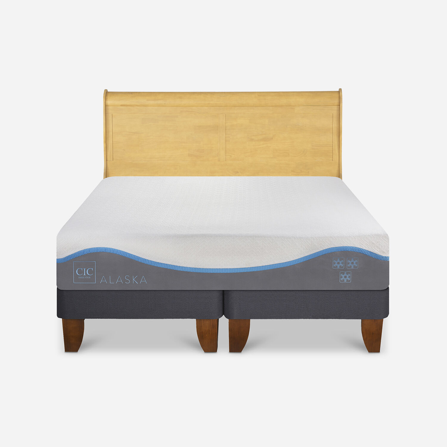 Cama Europea 2 Plazas Alaska Base Dividida + Respaldo Mir&oacute; Mostaza