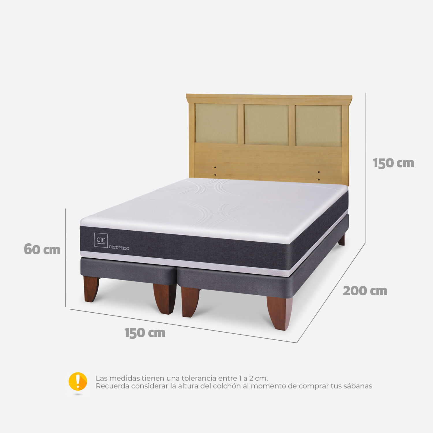 Cama Europea 2 Plazas Ortopedic Base Dividida + Respaldo Torino Mostaza