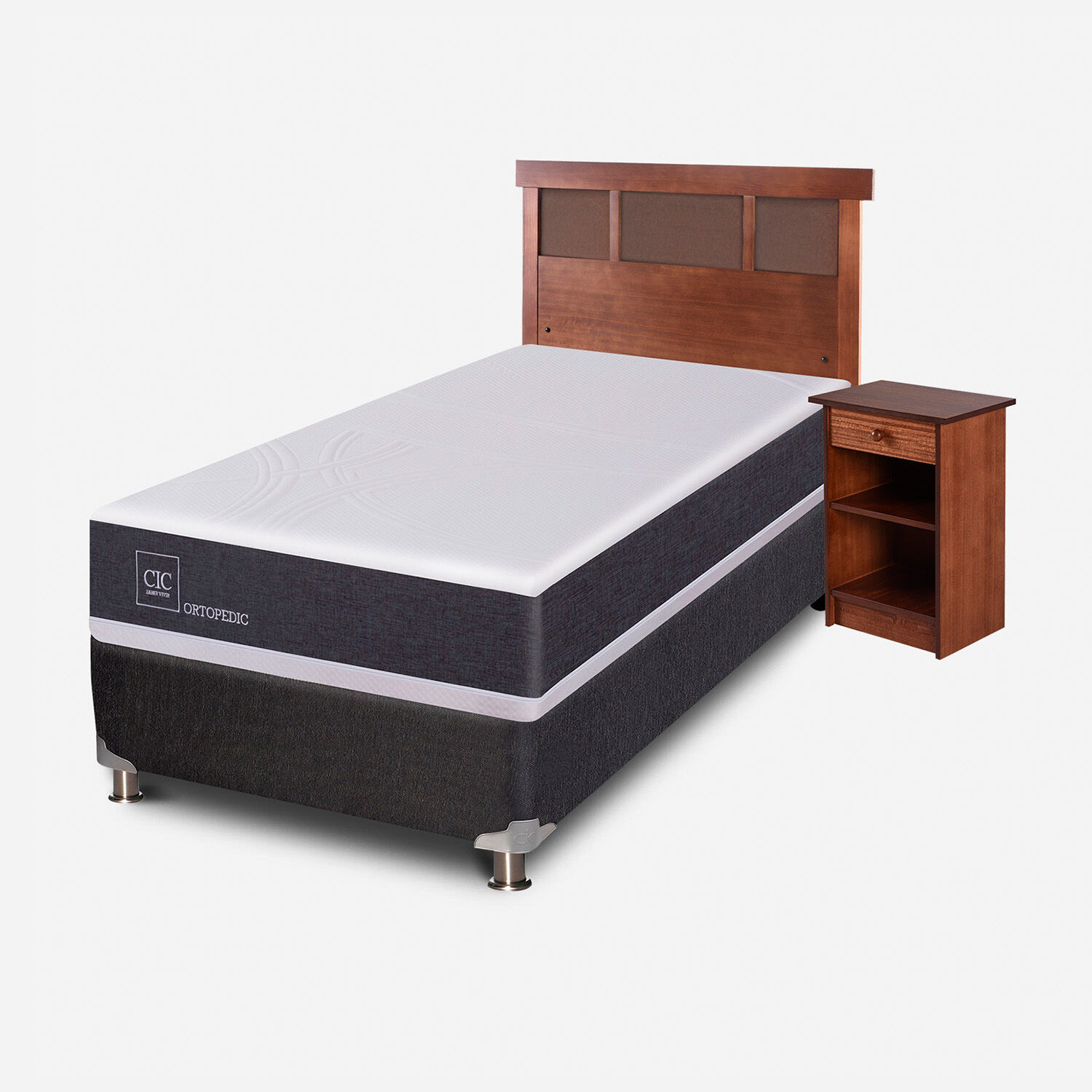 Box Spring 1 Plaza Ortopedic 5 Zonas + Set Dubl&iacute;n Caramel