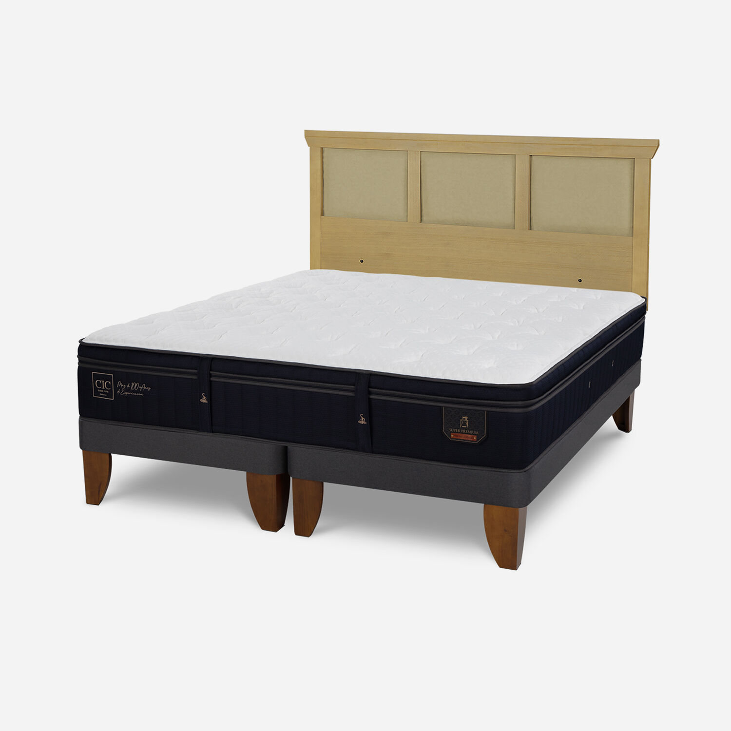 Cama Europea King Super Premium + Respaldo Torino Mostaza