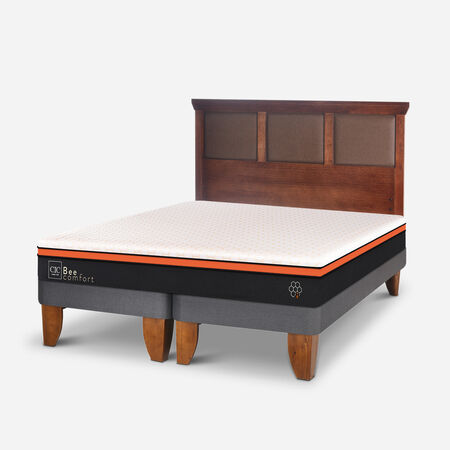 Cama Europea 2 Plazas Bee Comfort Base Dividida + Respaldo Torino Caramel